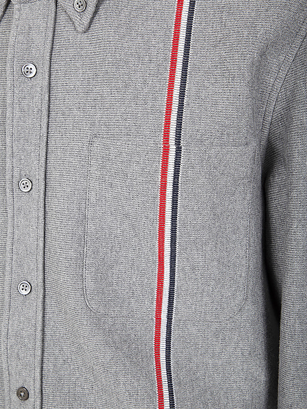 Shop Thom Browne Shirt Jacket In Double Face Knit Eng Rwb Stripe In Med Grey