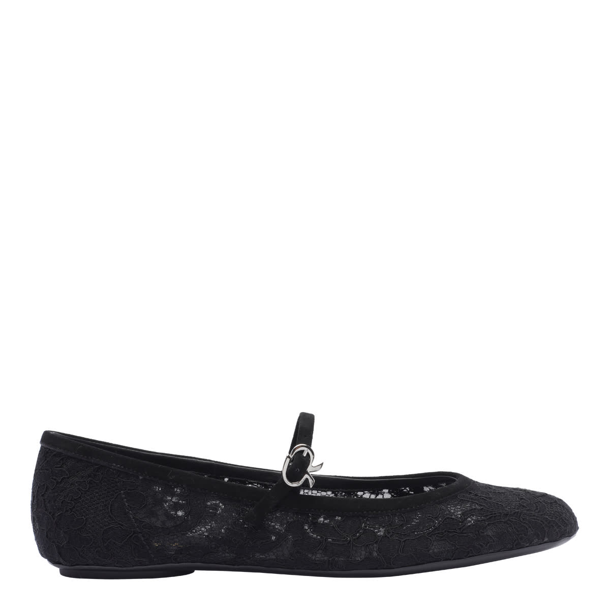 Gianvito Rossi Claudia Suede-trimmed Lace Mary Jane Flats In Black