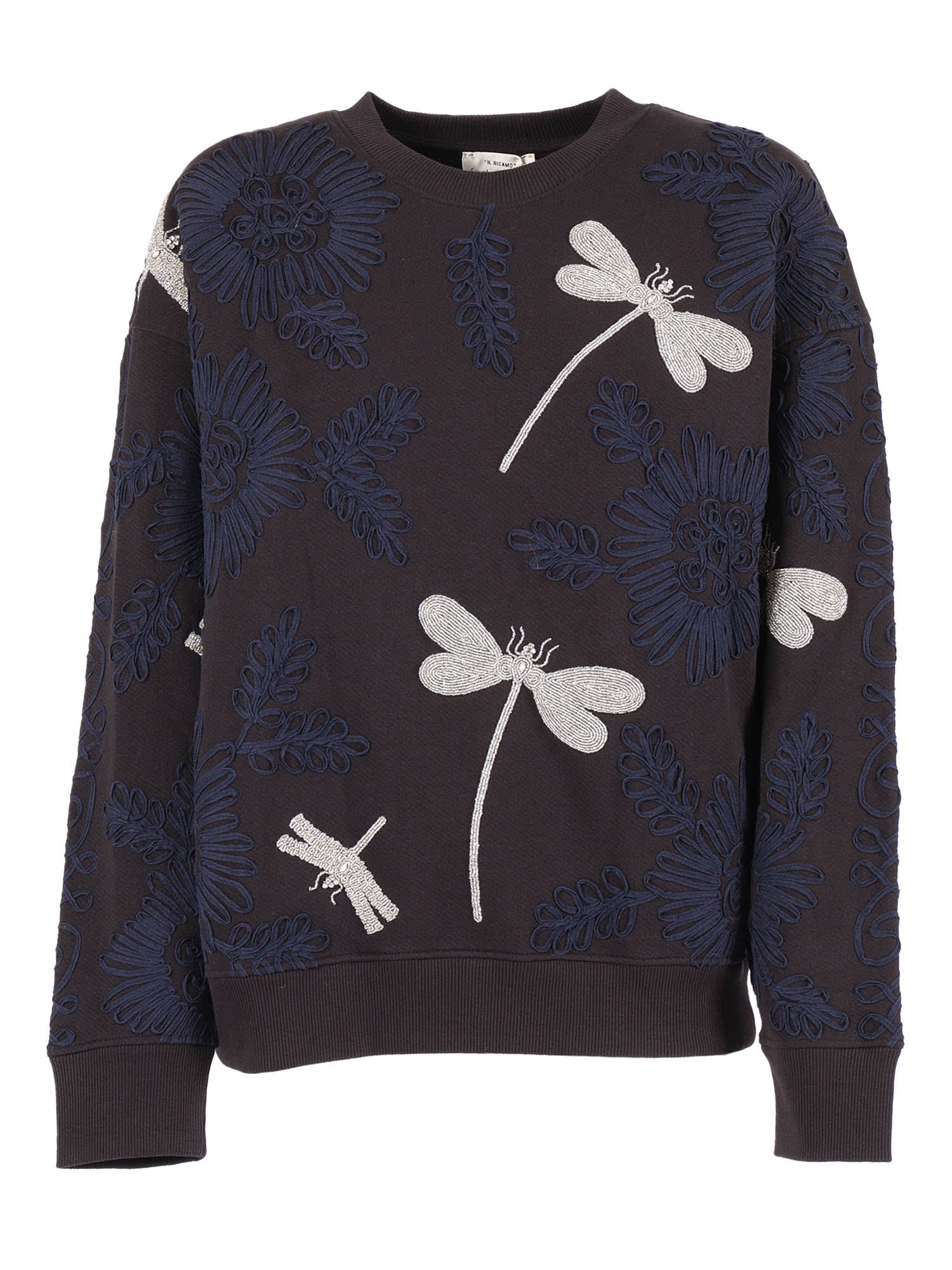 Forte Forte Crewneck Cotton Sweatshirt With Voila Une Fleur Embroidery In Black
