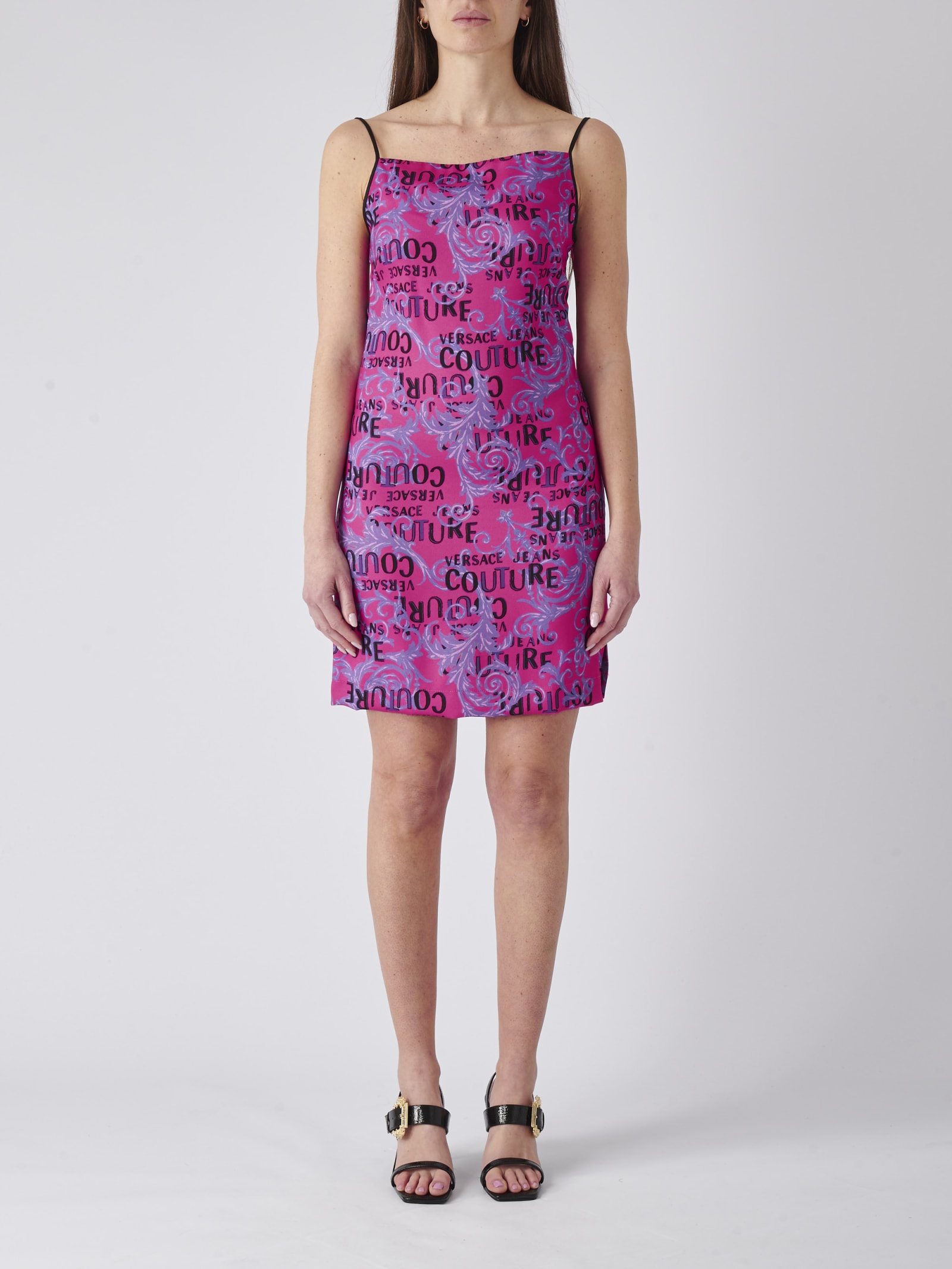 Versace Jeans Couture Spaghetti Strap Mini Dress In Fucsia-viola