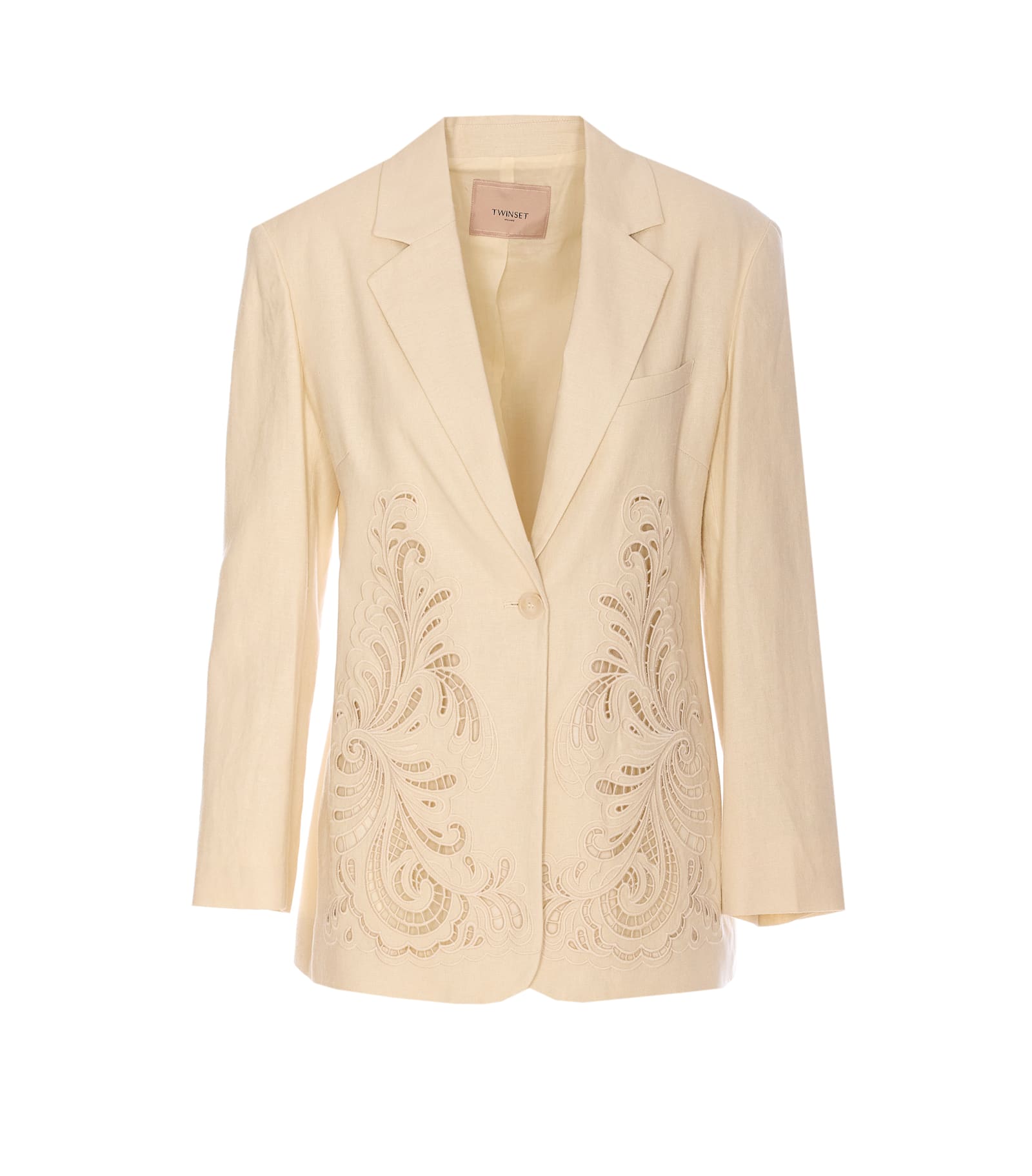 Mixed Linen Blazer With Embroidery