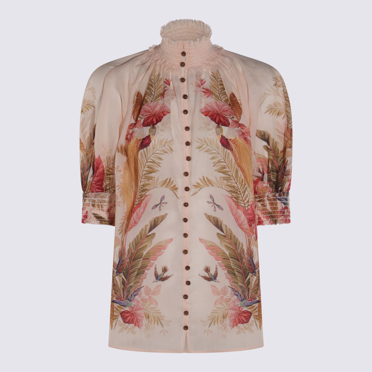 Zimmermann Cream And Pink Linen Top