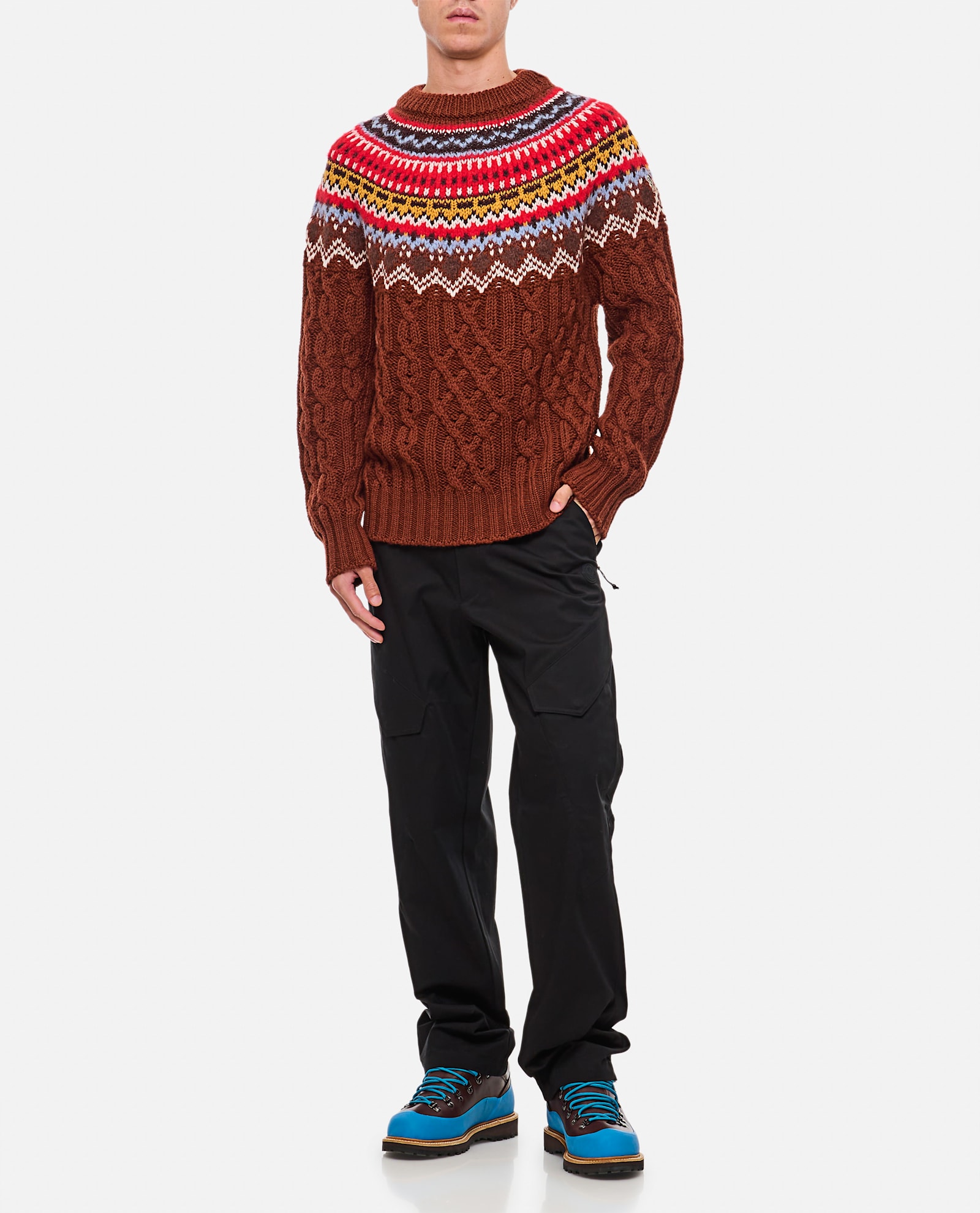 Moncler Grenoble Grenoble Fair Isle Intarsia Cable Knit Wool Jumper In Brown