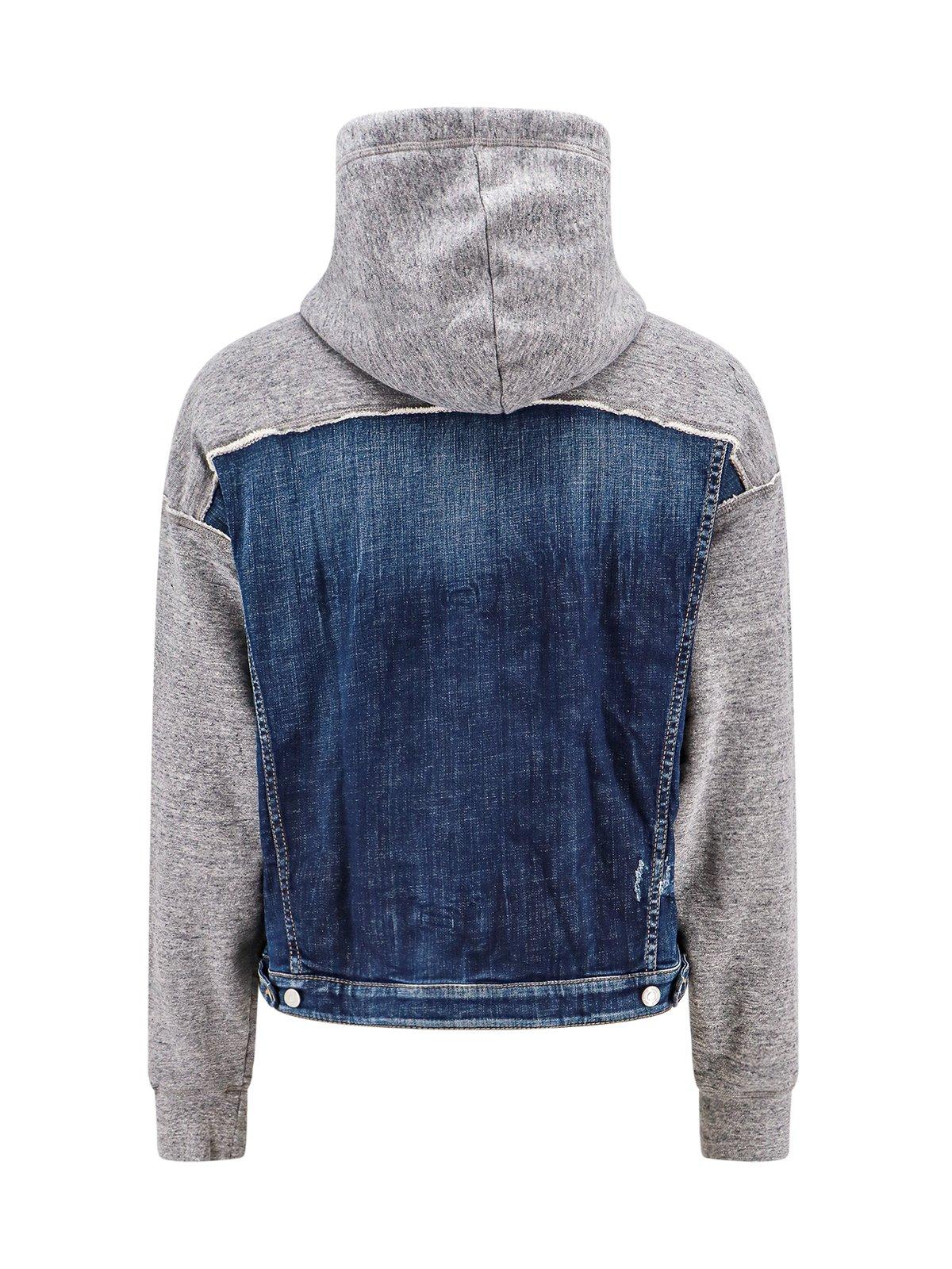 Shop Dsquared2 Distressed Panelled Hoodie In Denim