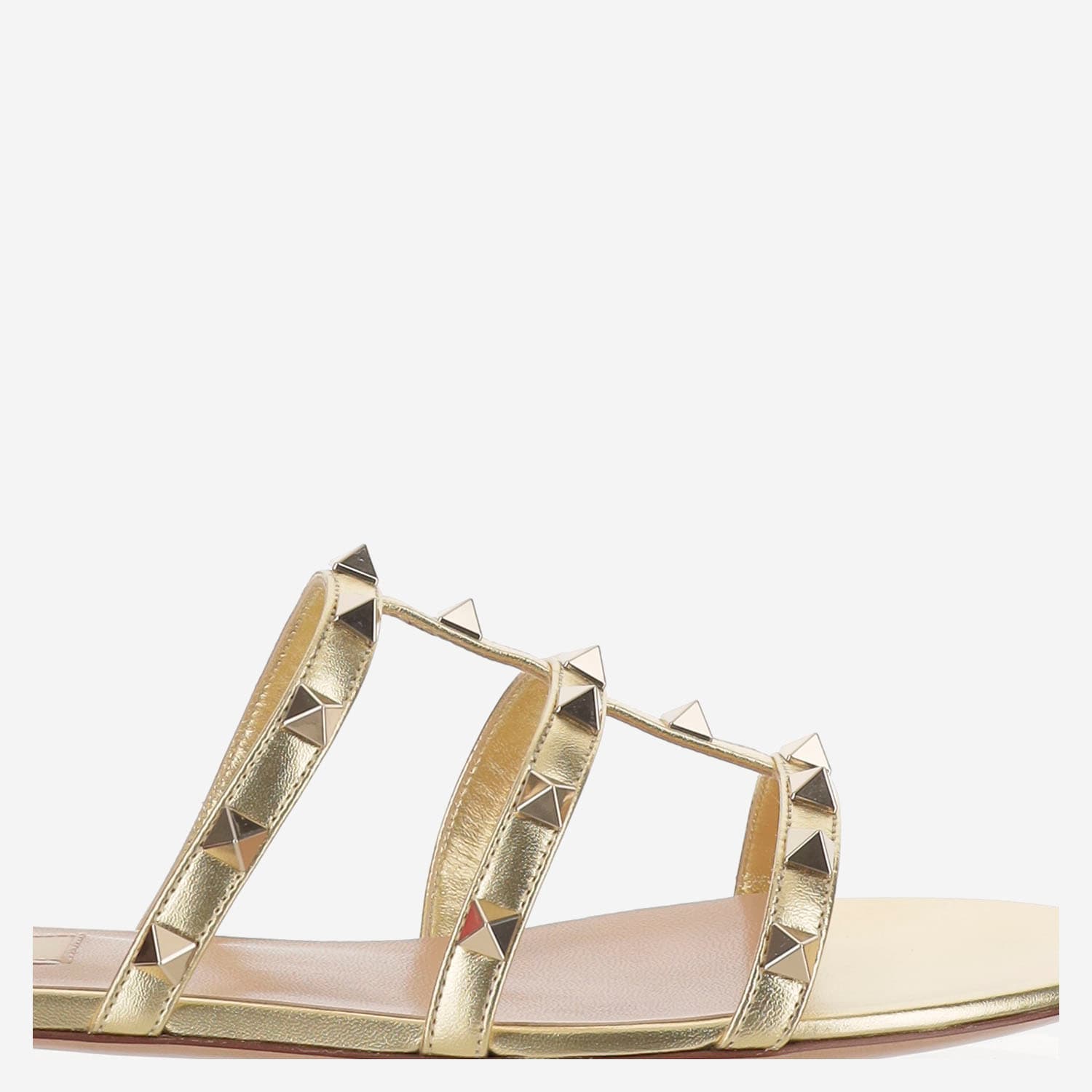 Valentino Rockstud Metallic Leather Sandals In Gold