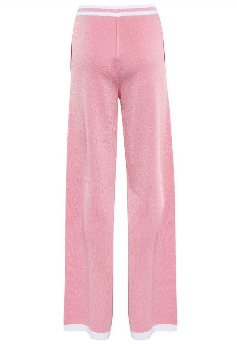 Shop Balmain Wide Leg Knitted Trousers In Rosa/bianco