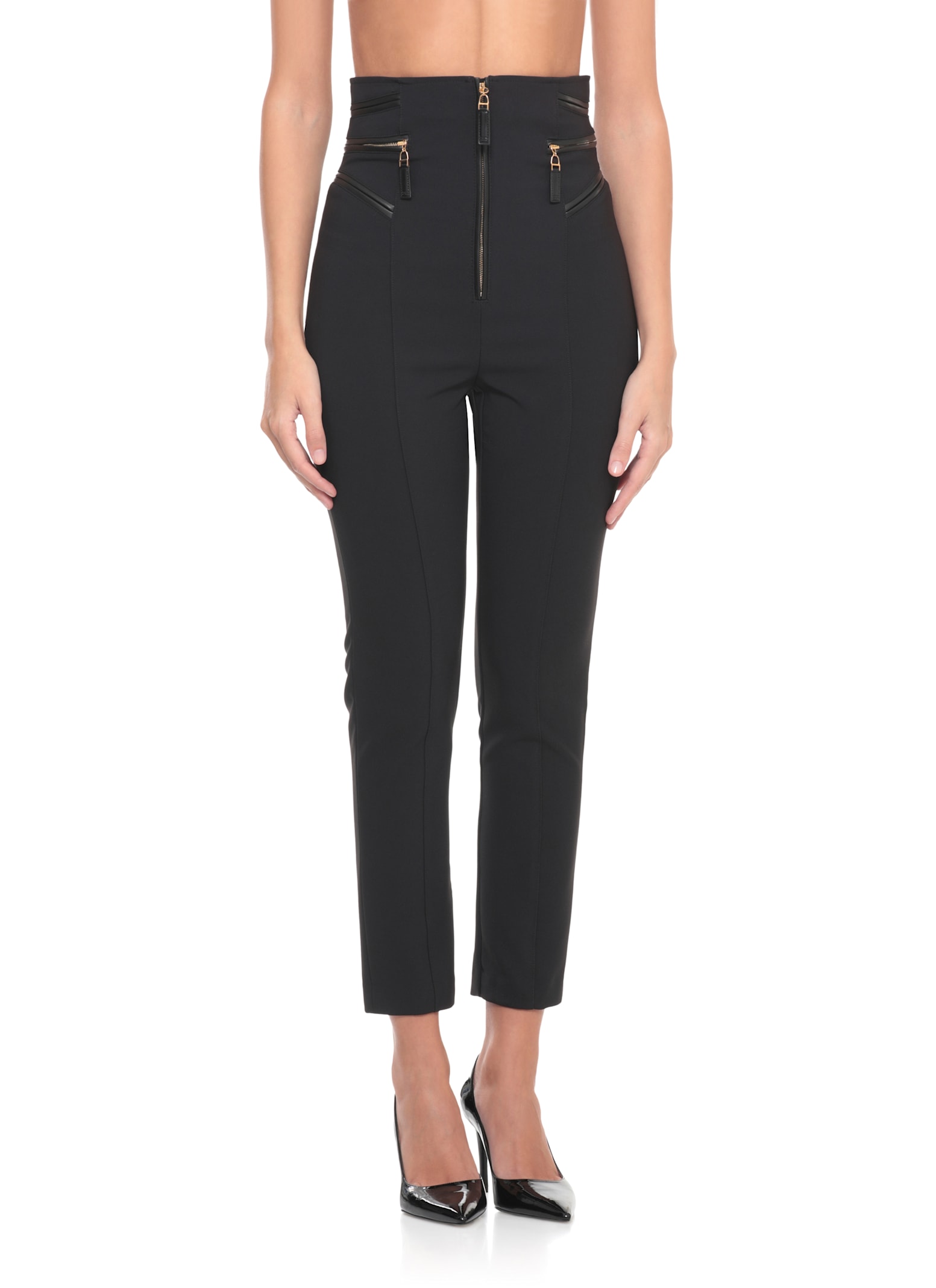 Elisabetta Franchi High Waist Cropped Pants With Zipper Detail In Black