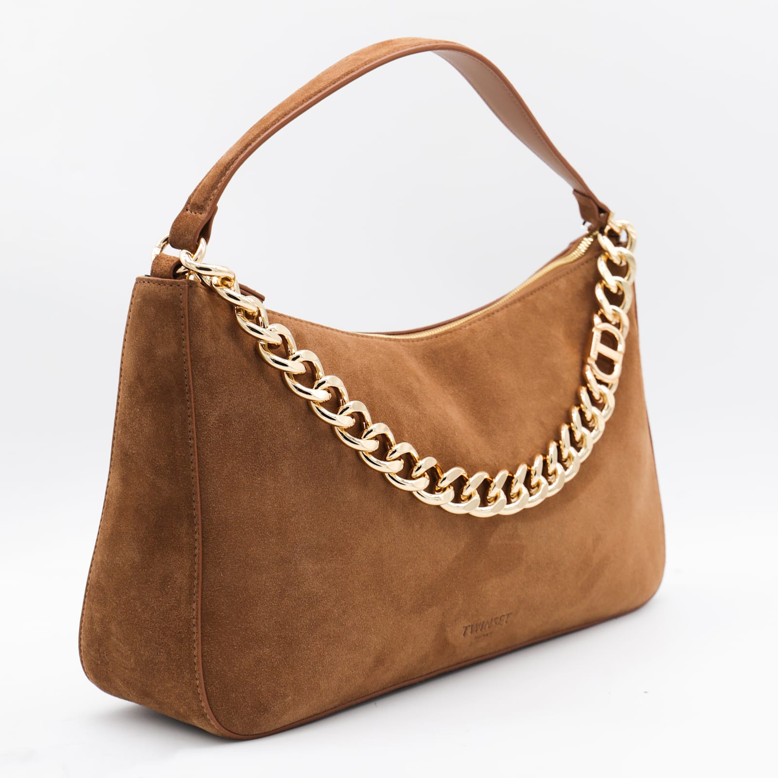 Twinset Rectangular Suede Chain Strap Single Handle In Brown