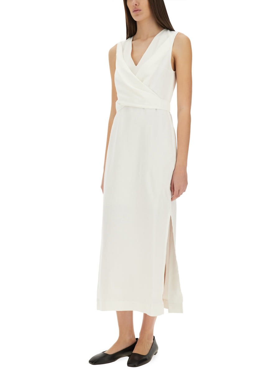 Brunello Cucinelli Slim Fit V-neckline Wrap-effect Dress In White