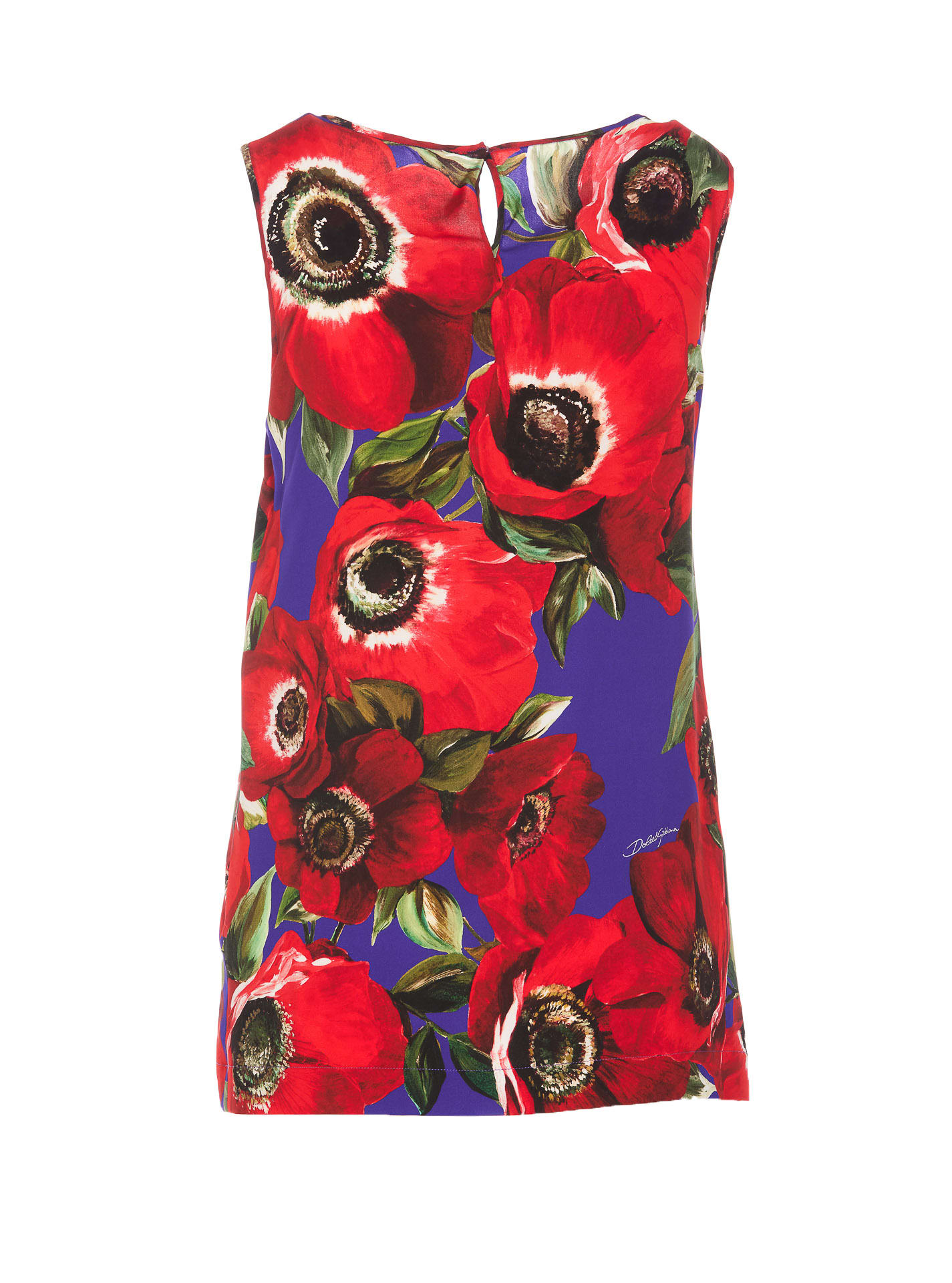 Shop Dolce & Gabbana Charmeuse Tank Top With Anemone Print In Multicolour