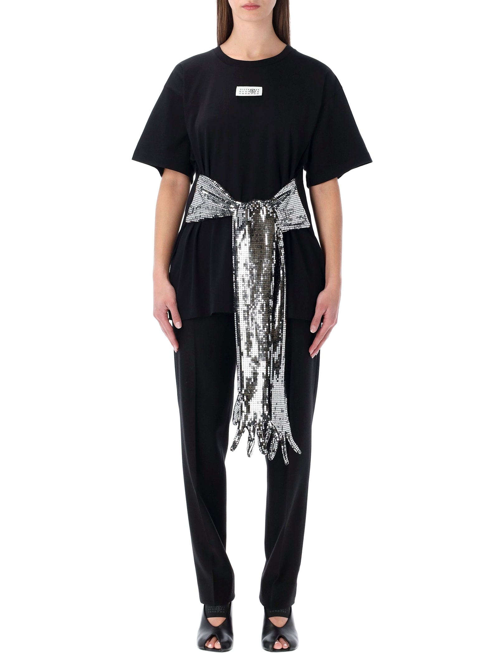 Mm6 Maison Margiela Short-sleeve Black T-shirt With Disco-style Gloves
