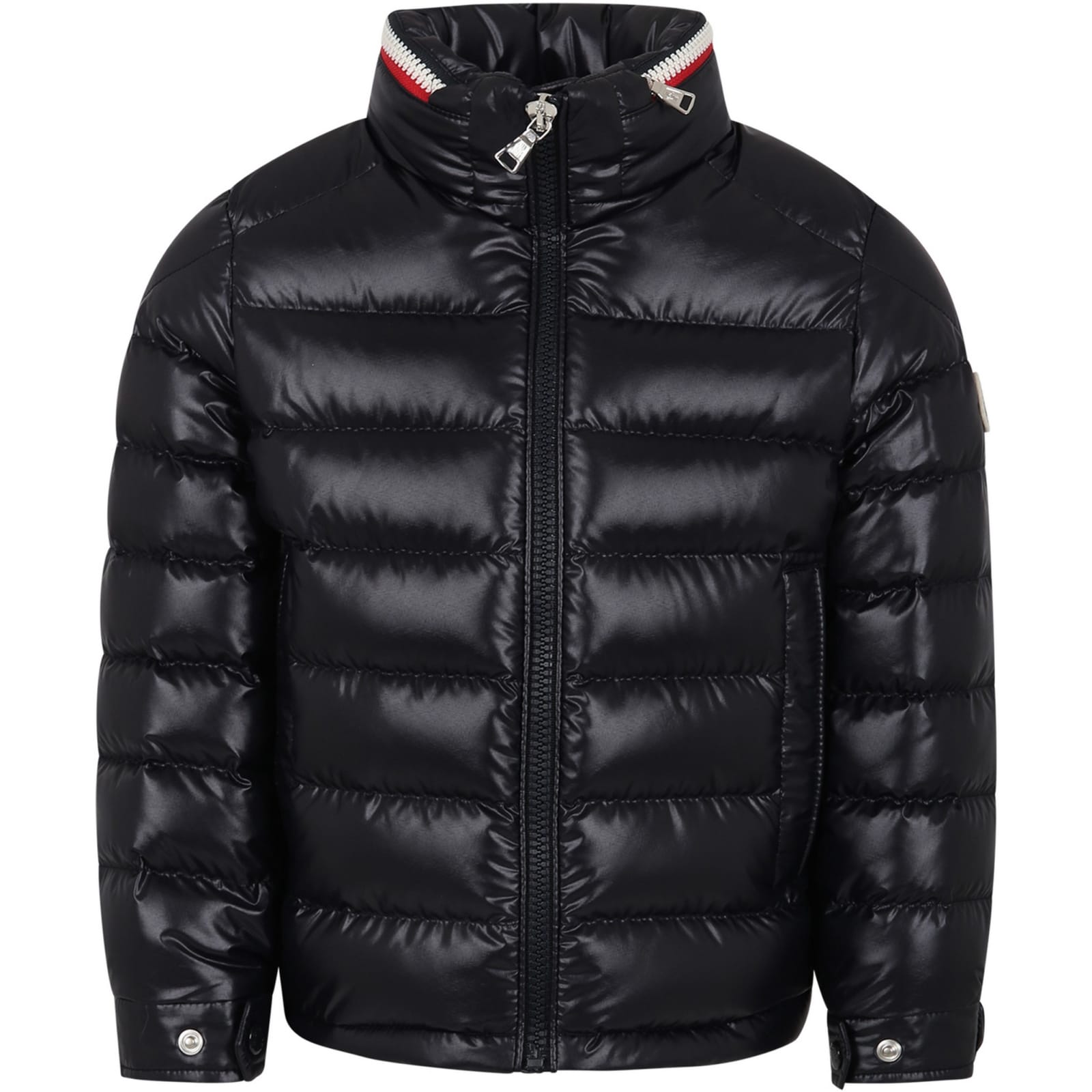 MONCLER BLUE BOURNE DOWN JACKET FOR BOY WITH LOGO