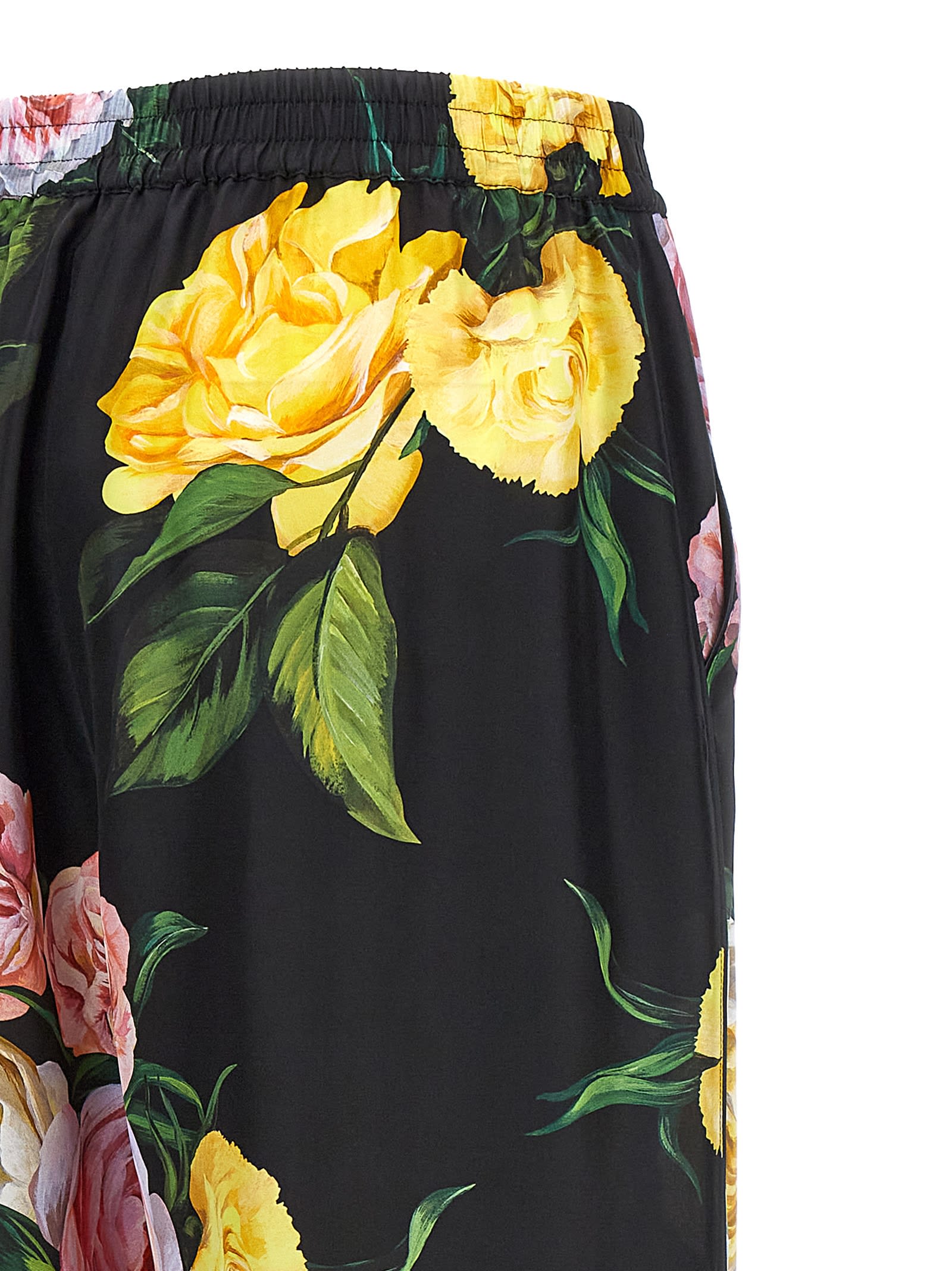 Dolce & Gabbana Peony And Roses Print Pants In Multicolor