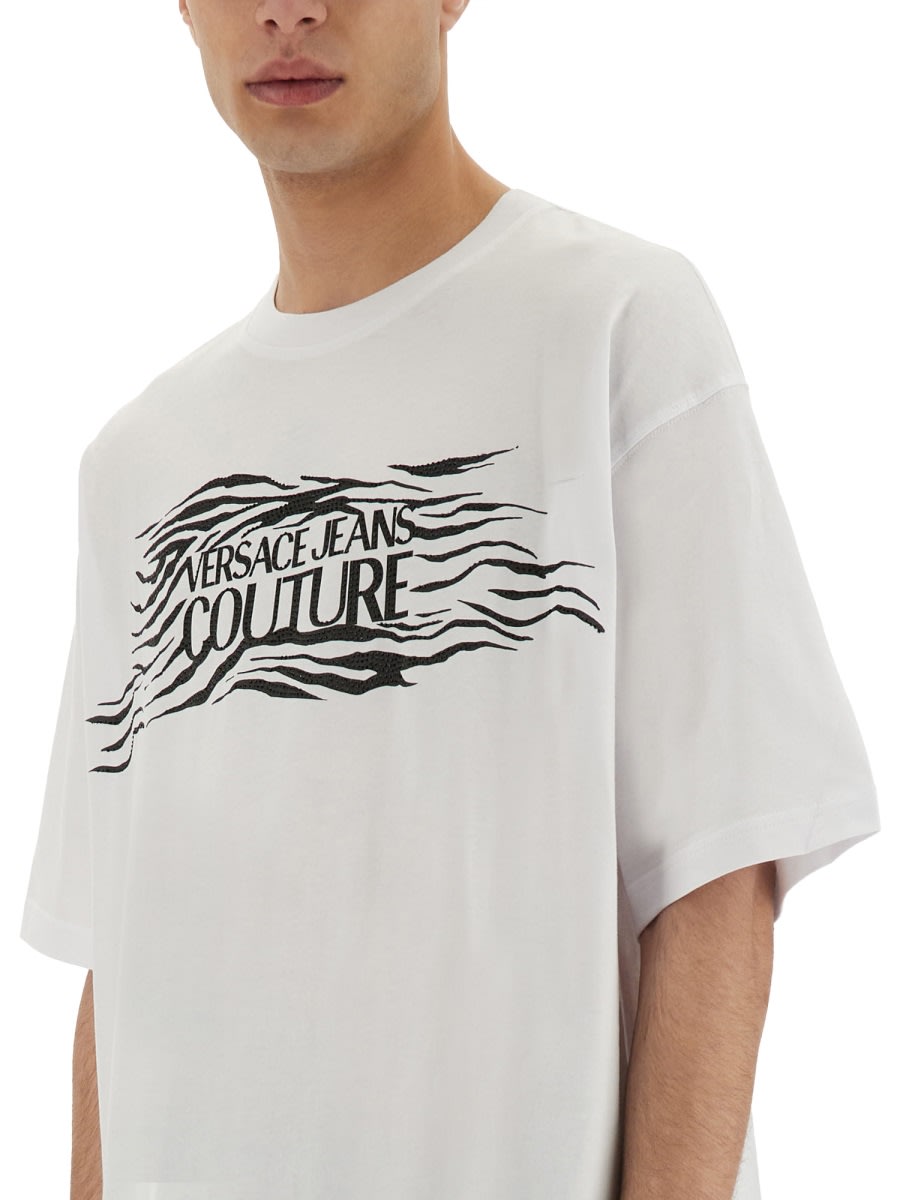 Shop Versace Jeans Couture Zebra Rhinestone Logo T-shirt In White