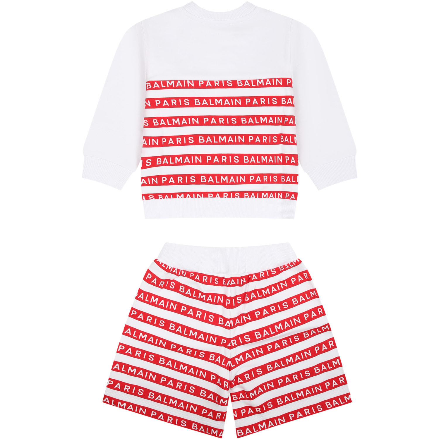 Shop Balmain White Set For Baby Boy With Red Stripes And Logo