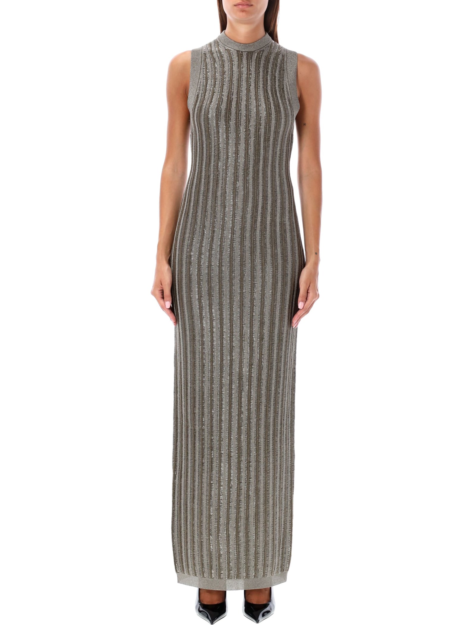 Shop Tom Ford Braided Metal Long Dress In Metallic Olive