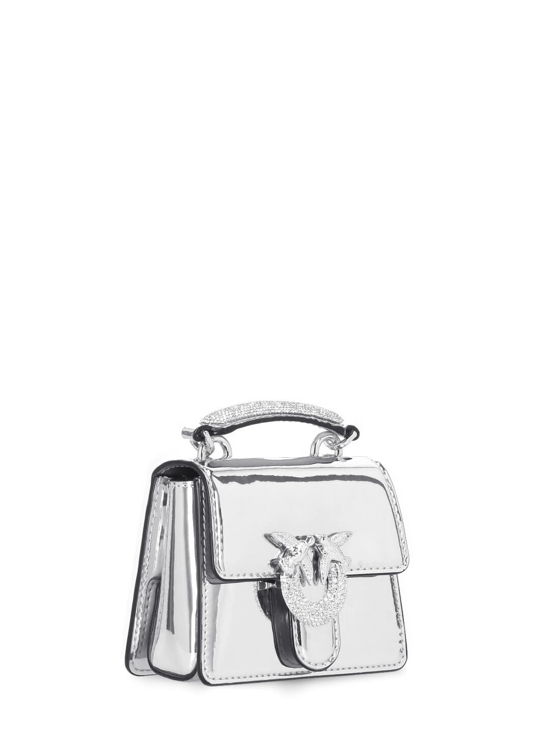 Shop Pinko Micro Love One Top Handle Light Bag In Silver