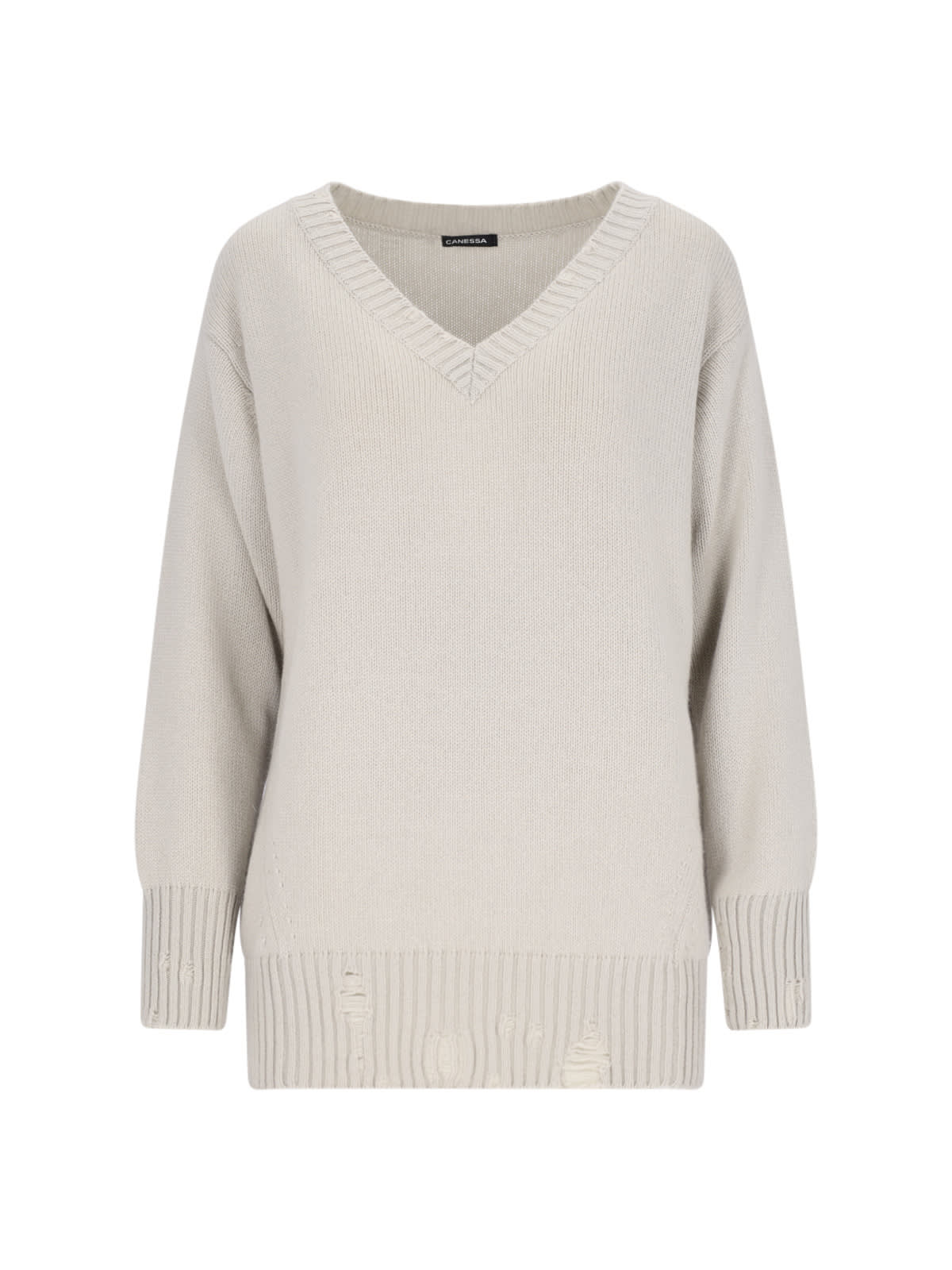 Shop Canessa Destroyed Detail Sweater In Beige