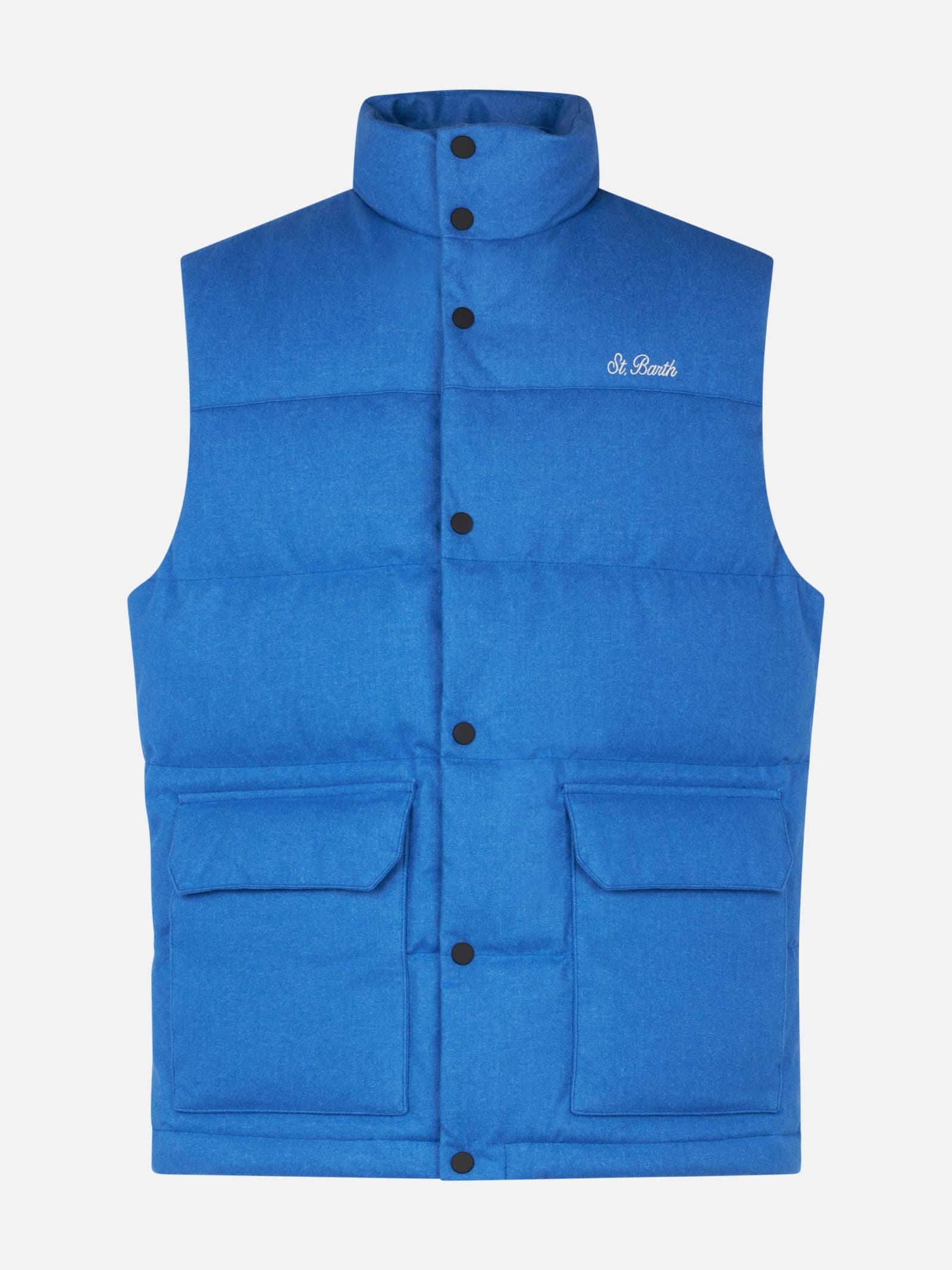 Shop Mc2 Saint Barth Man Down Padded Wooly Bluette Vest With Pockets In Sky