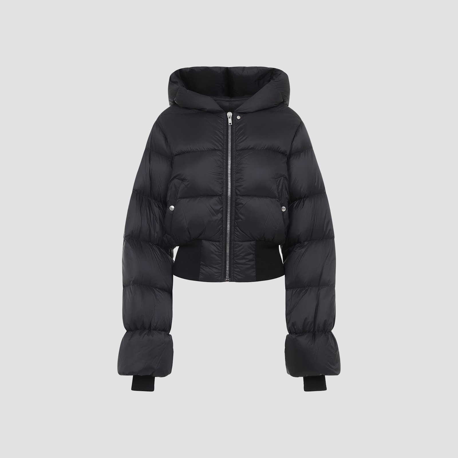 Rick Owens Black Down Jacket With Crop Design And Fixed Hood In Tech Fabric Woman In Black