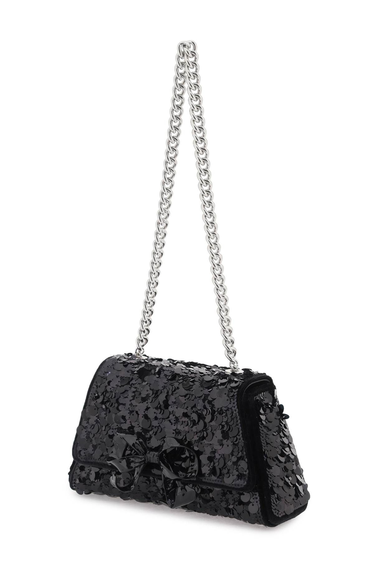 Shop Self-portrait Sequined Bow Mini Shoulder Bag In Black (black)