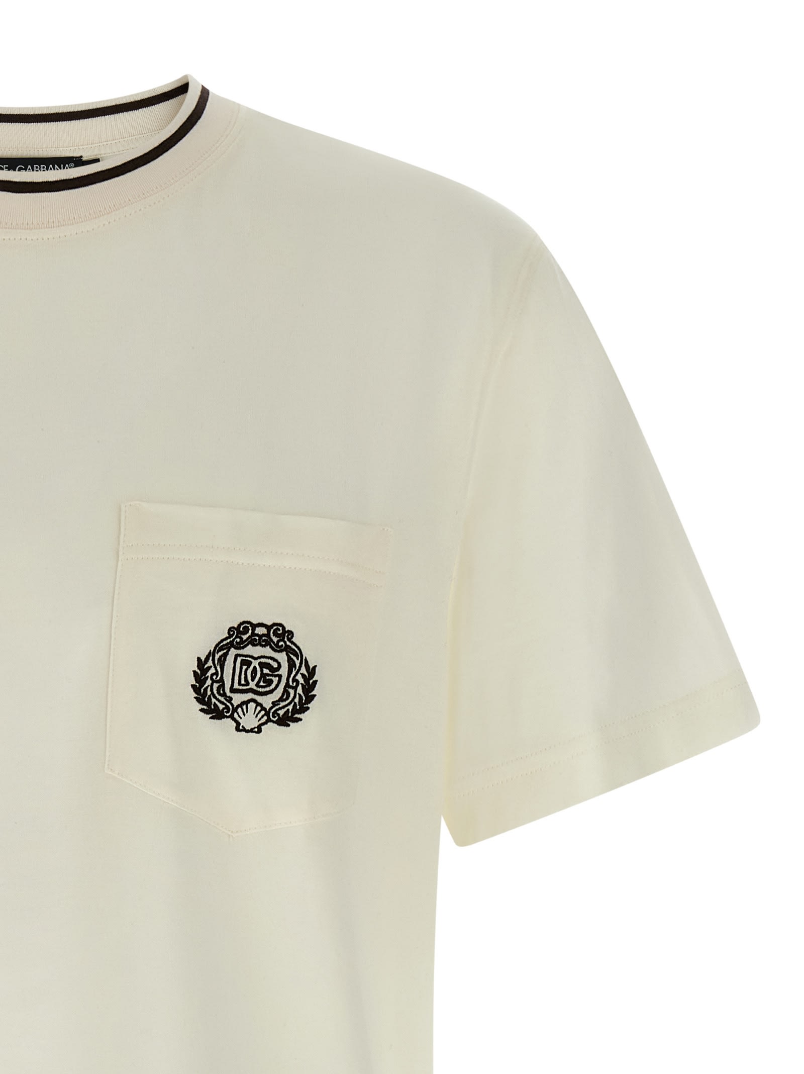 Dolce & Gabbana Pocketed Ribbed Neck T-shirt In Neutral