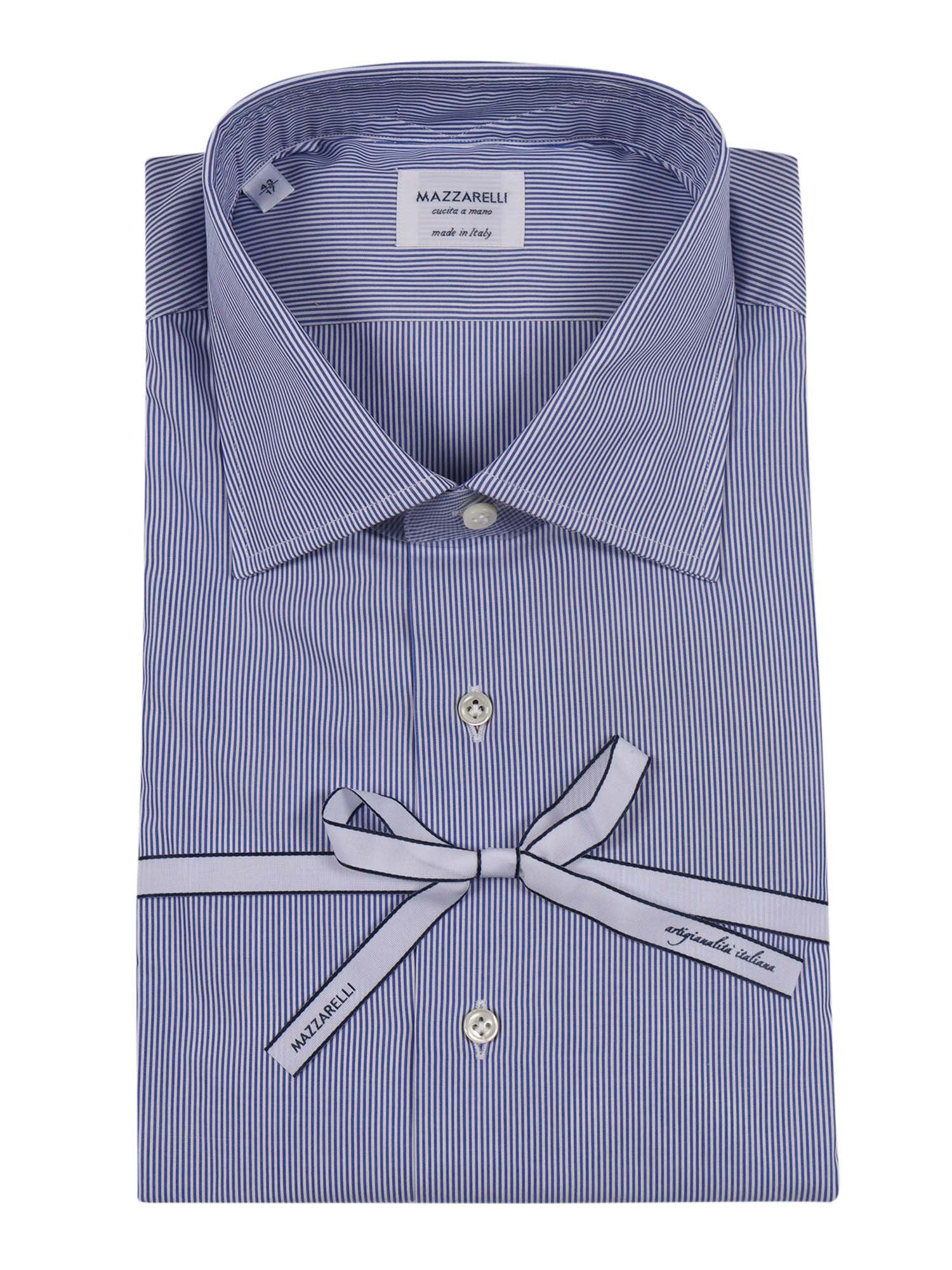 Mazzarelli Striped Cotton Slim Fit Shirt In Blue