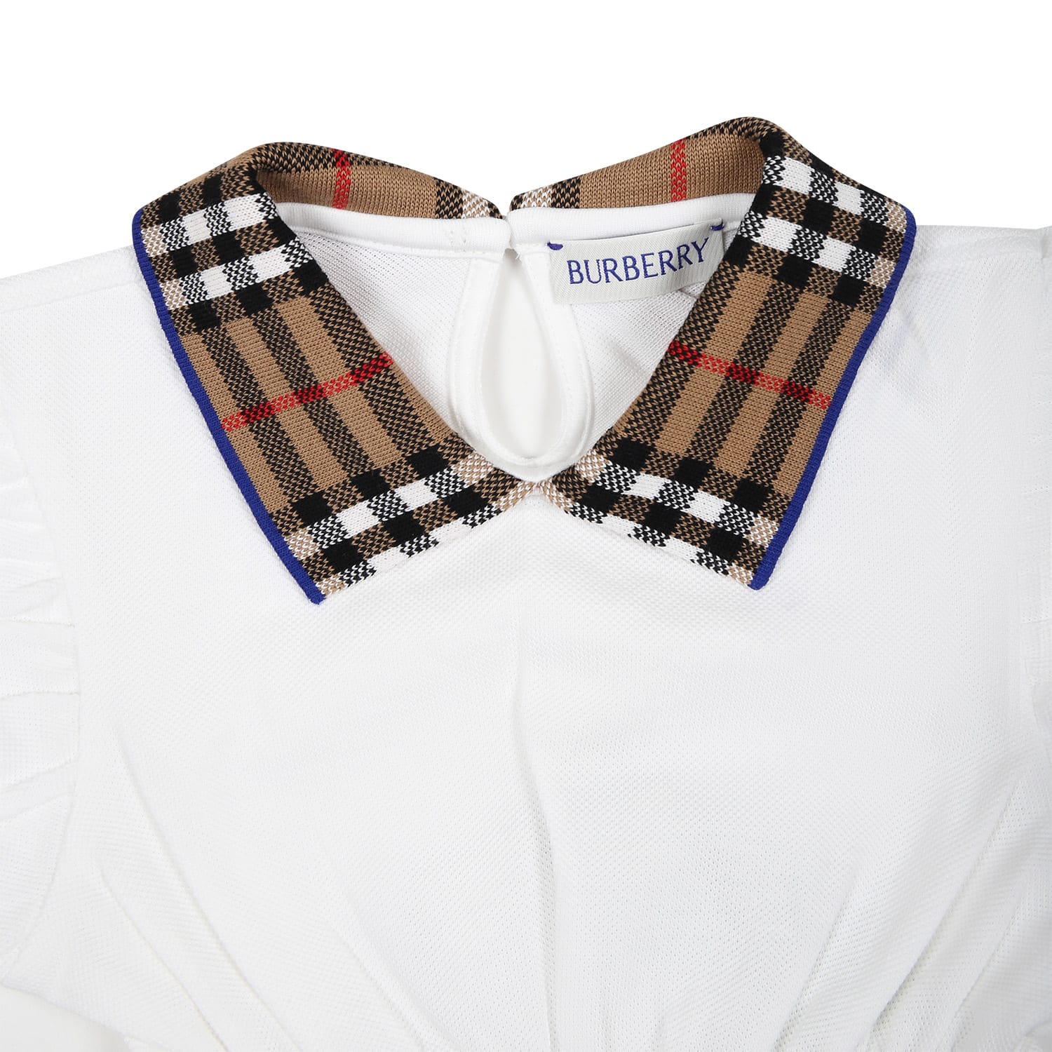 Shop Burberry White Dress For Baby Girl With Vintage Check On The Collar
