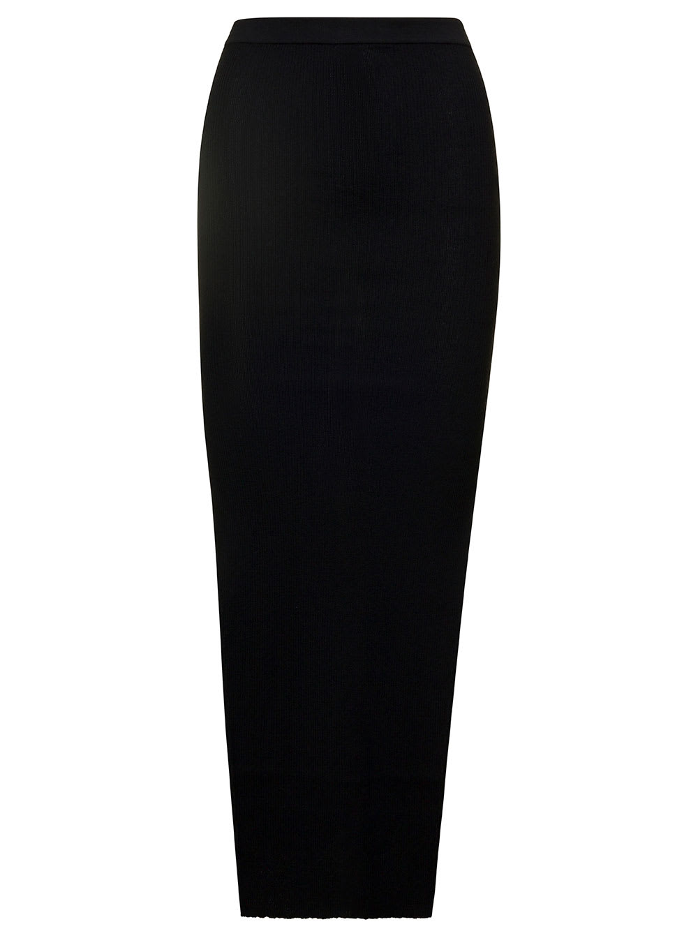 Rick Owens Ribbed Knit Sacriskirt With Signature Back Detail In Black