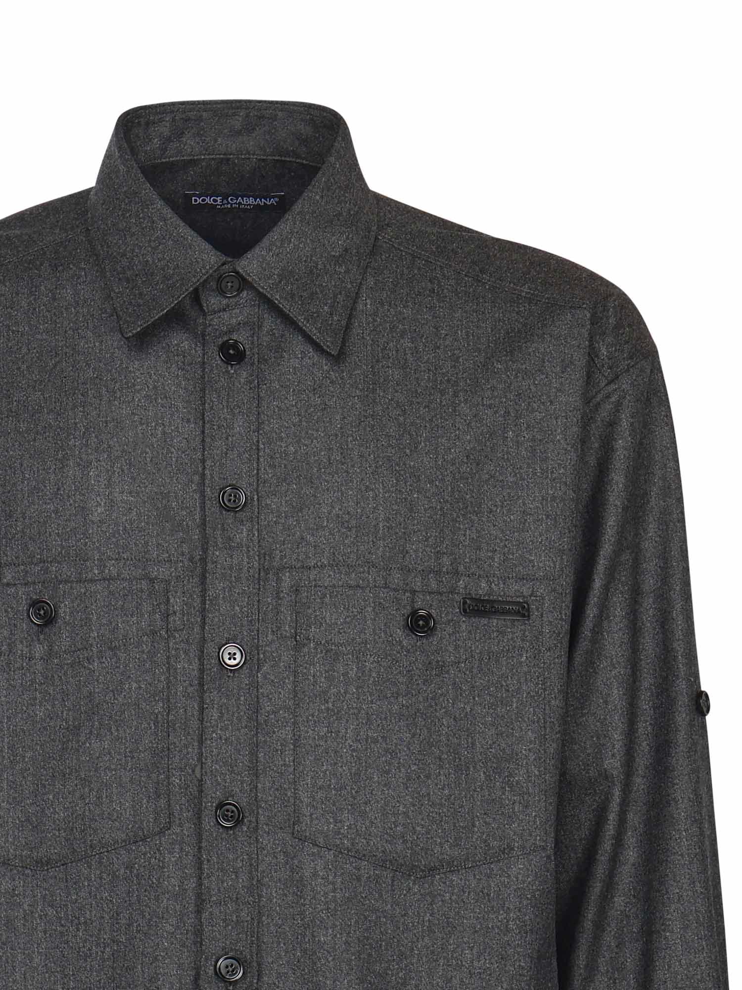 Dolce & Gabbana Melange Wool Wicker Shirt In Gray
