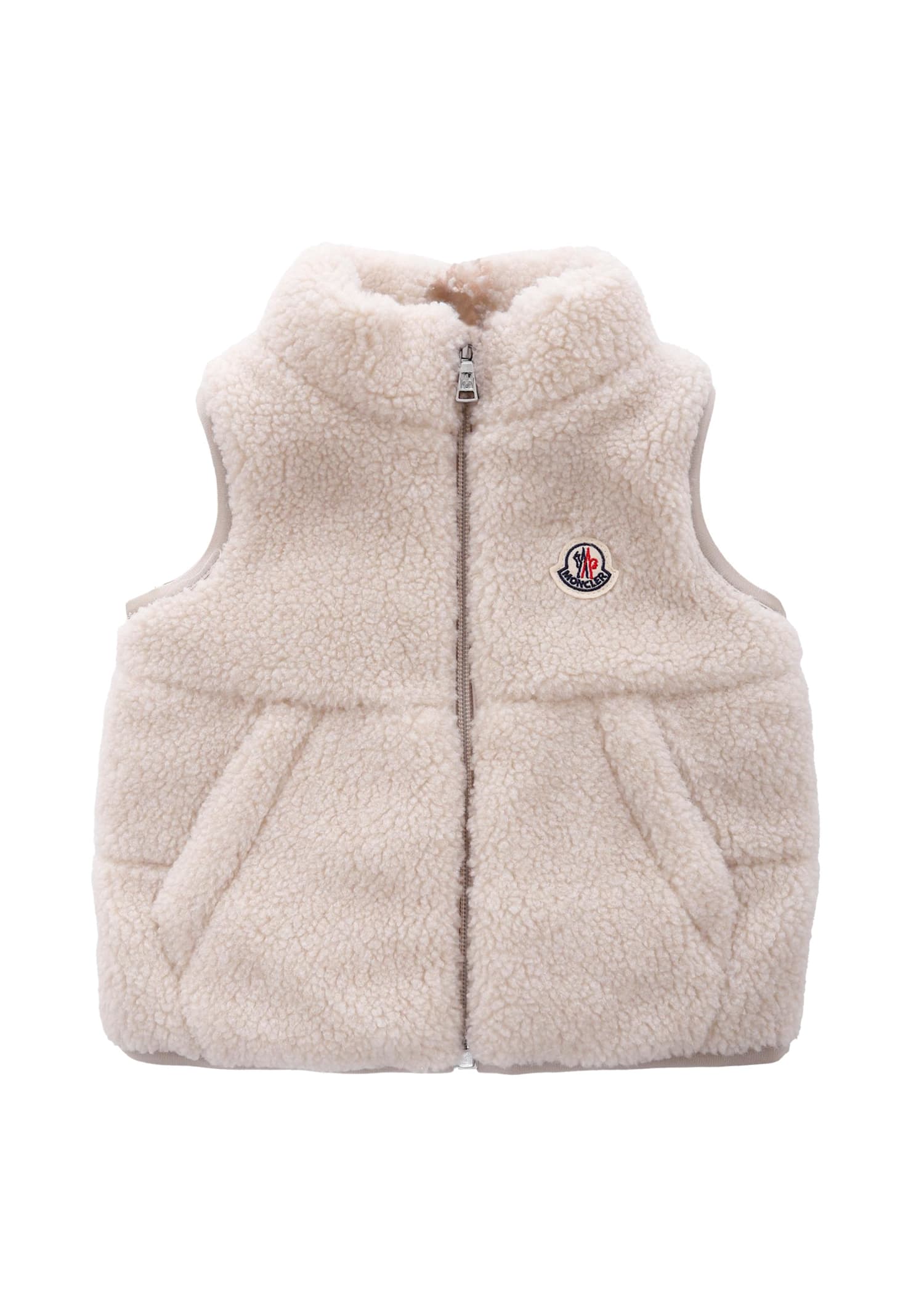 Moncler Beige Ernest Gilet For Babykids With Logo In Pink