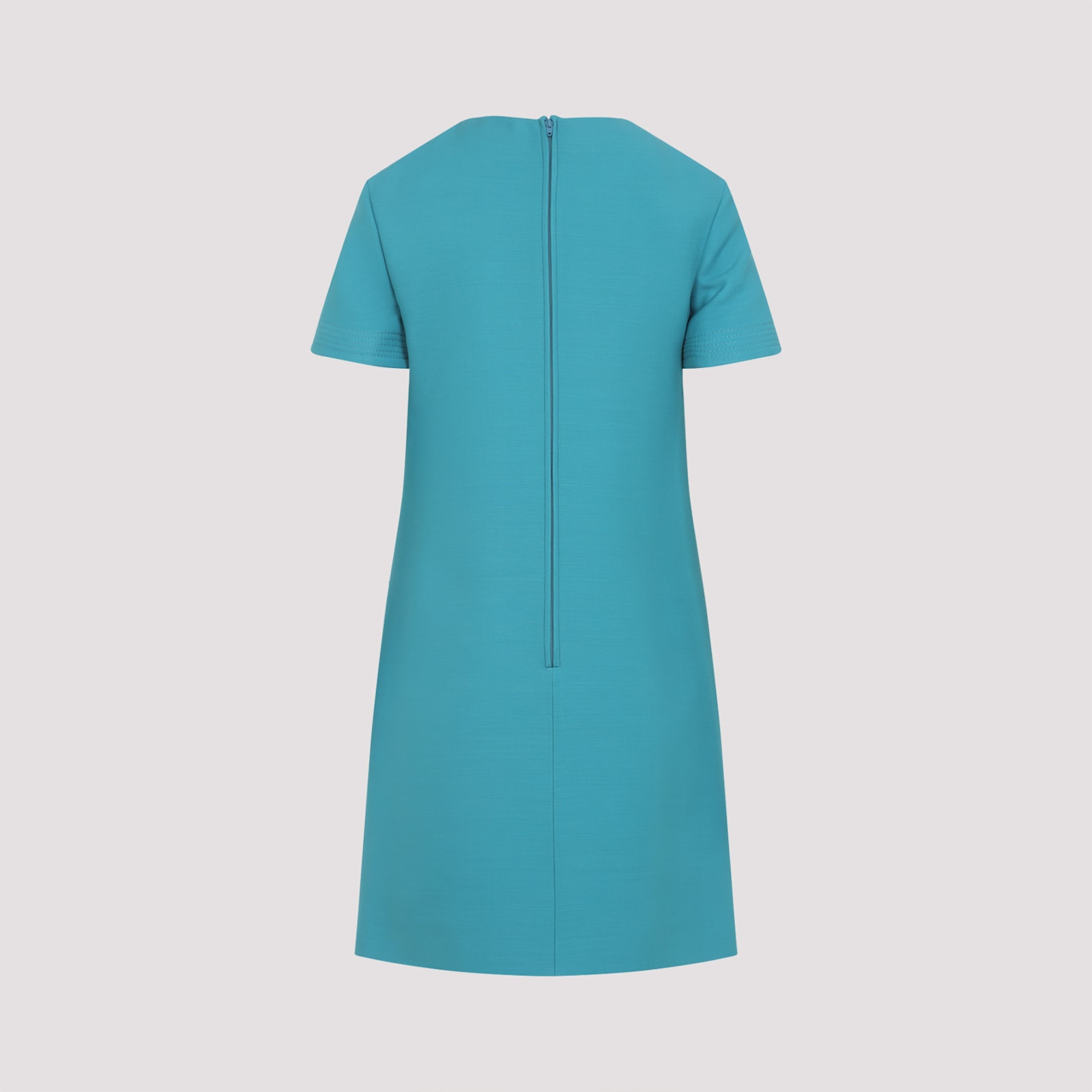 Valentino V-logo Pocket Short-sleeve Crepe Mini Dress In Blue