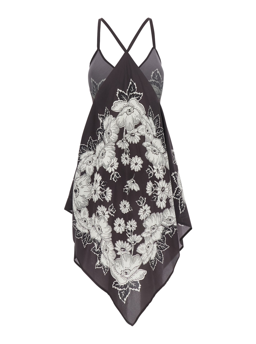 P.a.r.o.s.h White And Black Blouse With Thin Shoulder Straps And All-over Floral Motif In Silk Woman In Multicolor