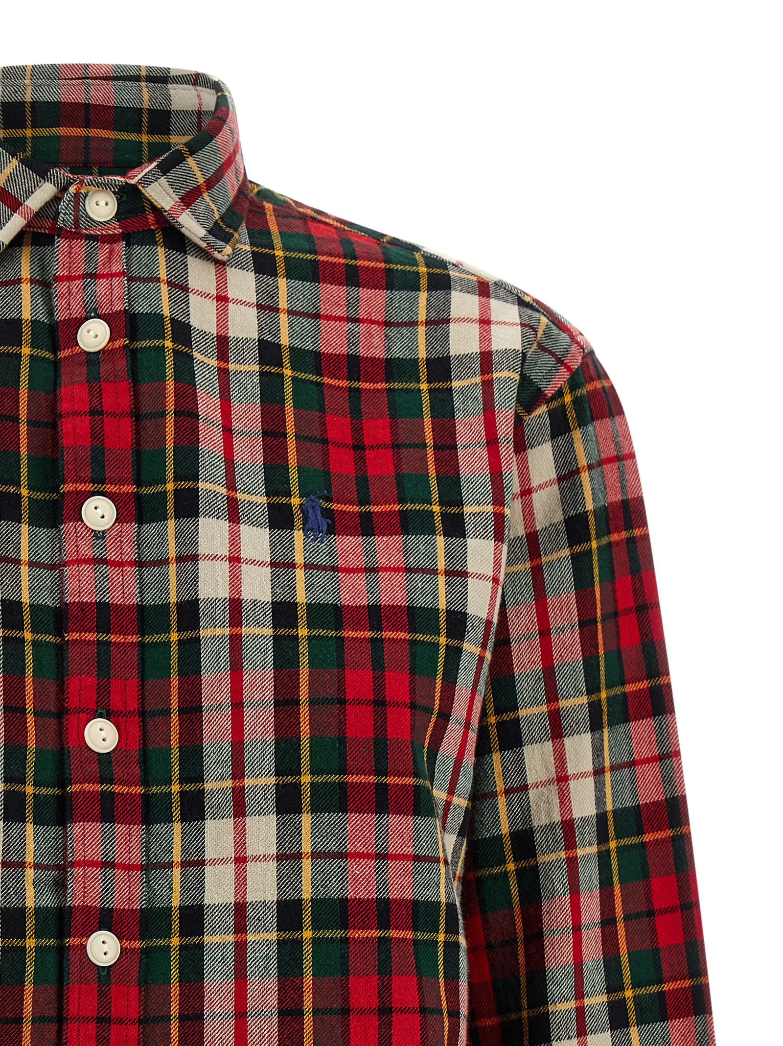 Polo Ralph Lauren Tartan Shirt With Curved Hem And Long Sleeves In Multi