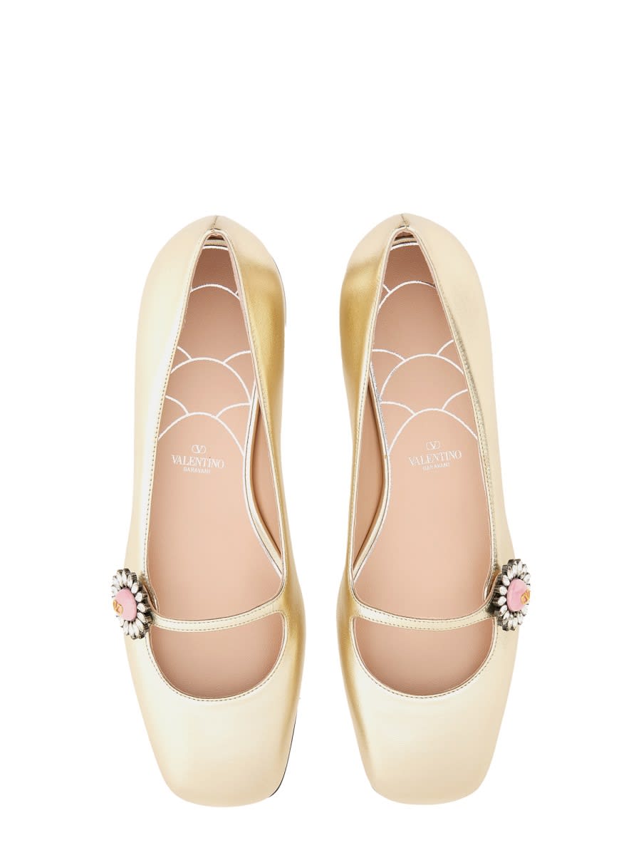 Valentino Mary Jane Metallic Leather Ballet Flats