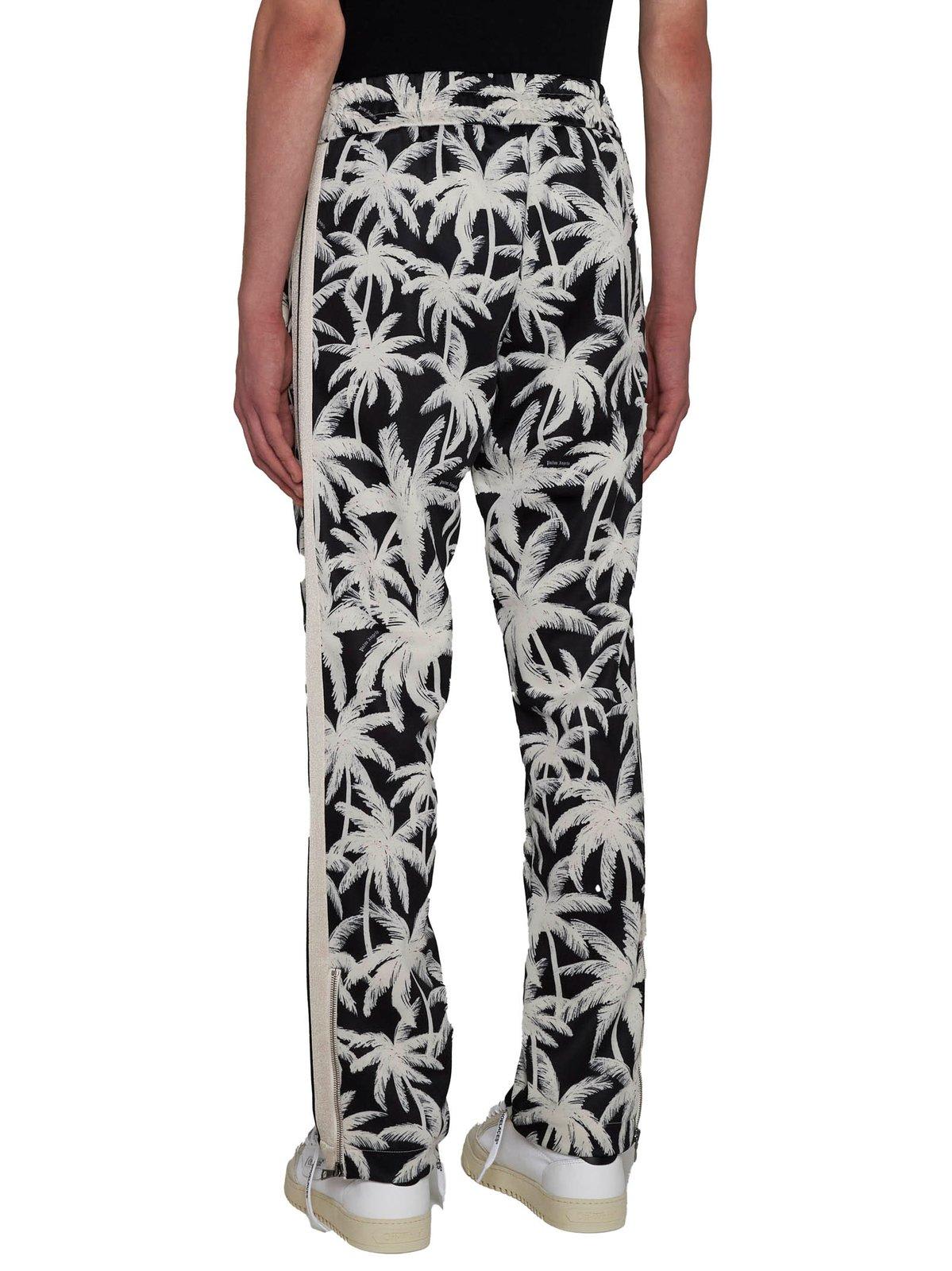 Shop Palm Angels Palm-printed Elasticated Waist Track Pants In Black/white