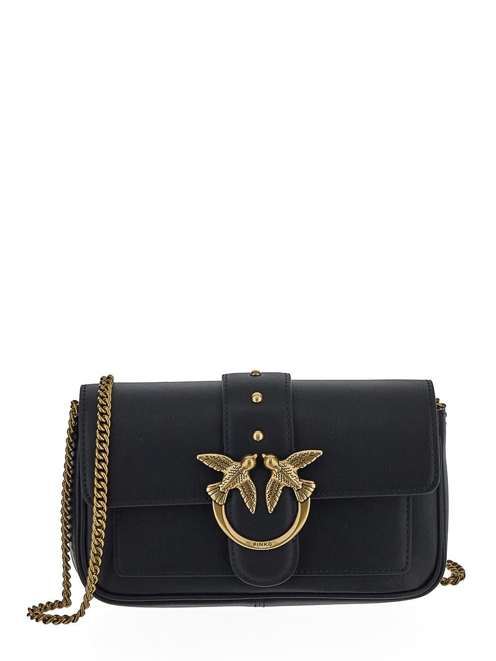 Pinko Love One Shoulder Bag In Q Nero Antique Gold