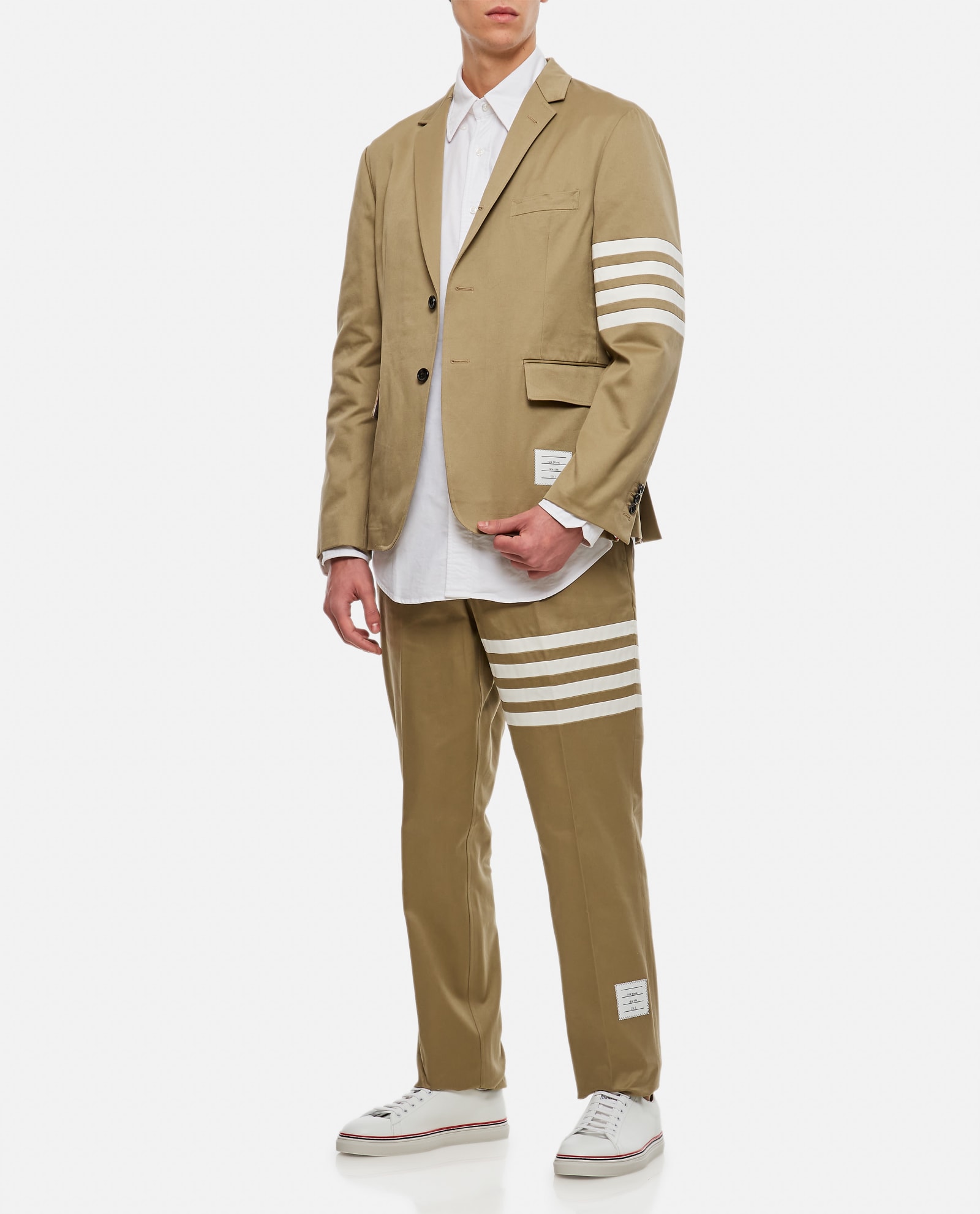 Thom Browne Classic Sport Jacket W/ 4 Bar In Cotton Twill In Beige