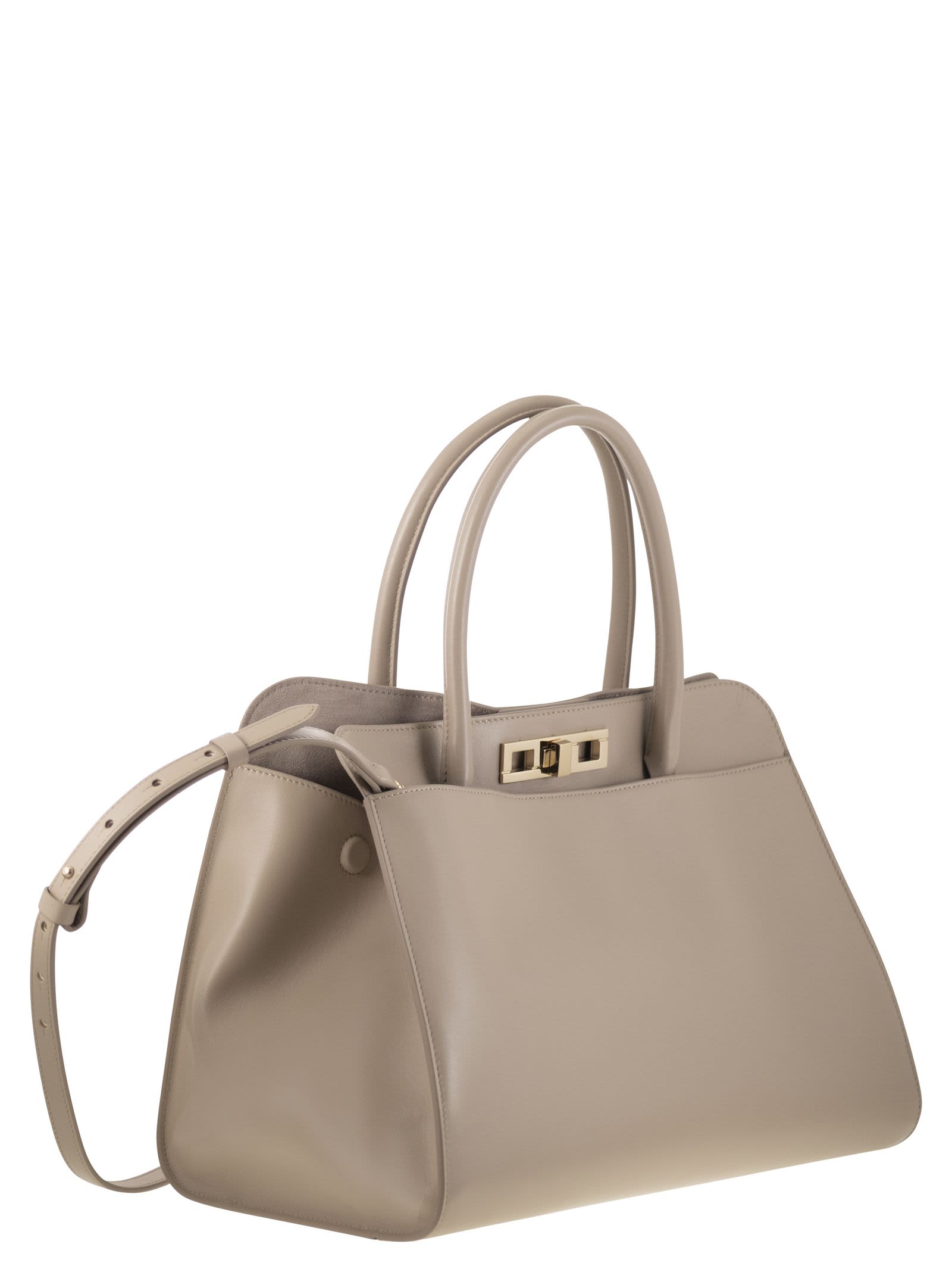 Fabiana Filippi Large Handbag With Metal Accessory In Beige