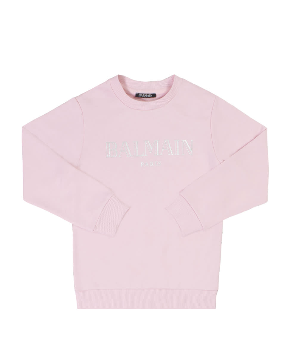 Balmain Kids' Cotton Sweatshirt In Rose