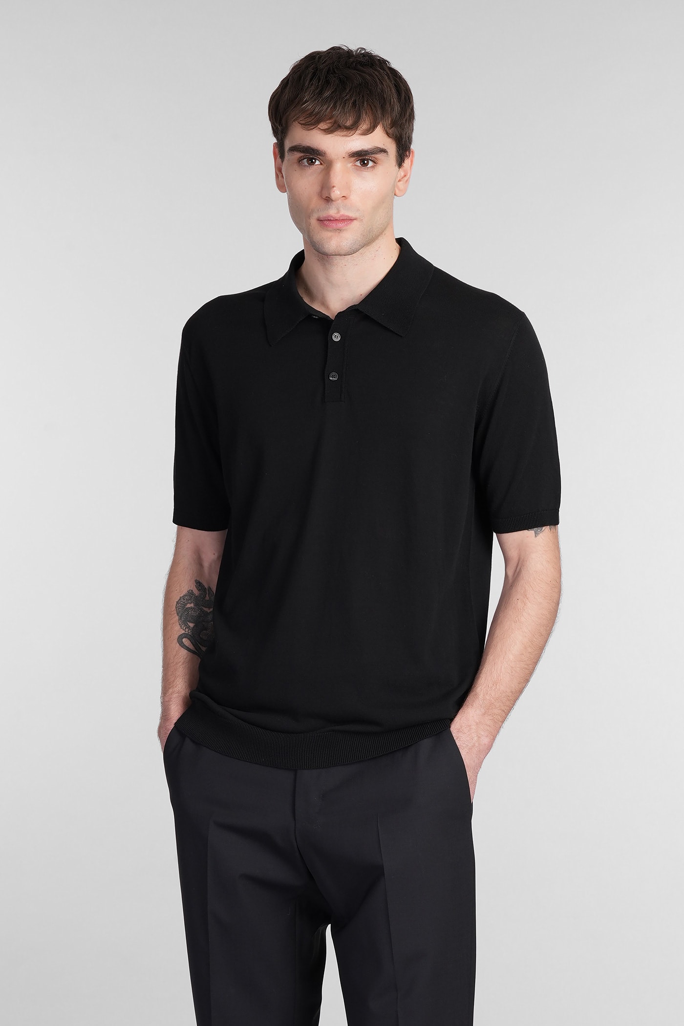 Roberto Collina Polo In Black Cotton In Black