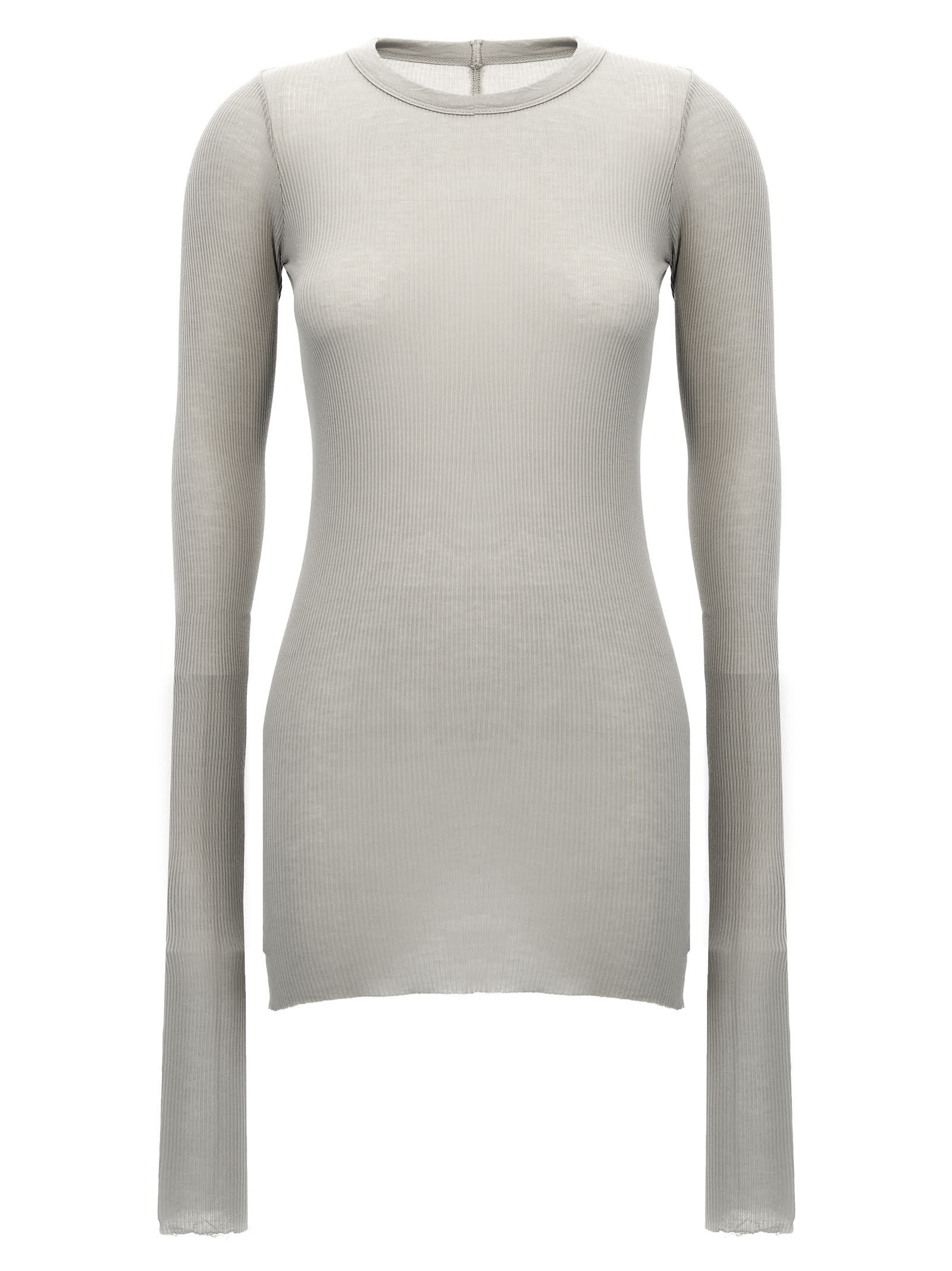Rick Owens Ribbed Crew Neck Long Sleeve T-shirt In Gray