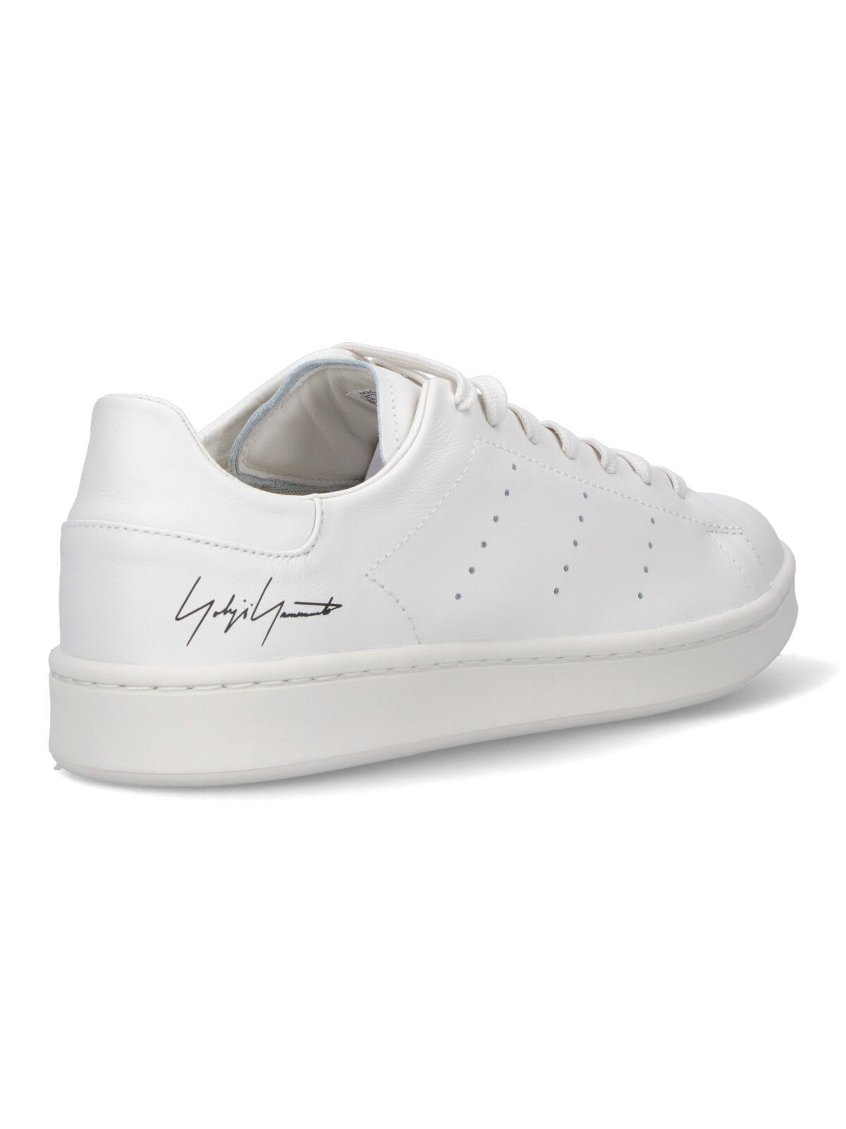 Y-3 White Leather Sneakers With Rounded Toe And Lace-up Closure In White