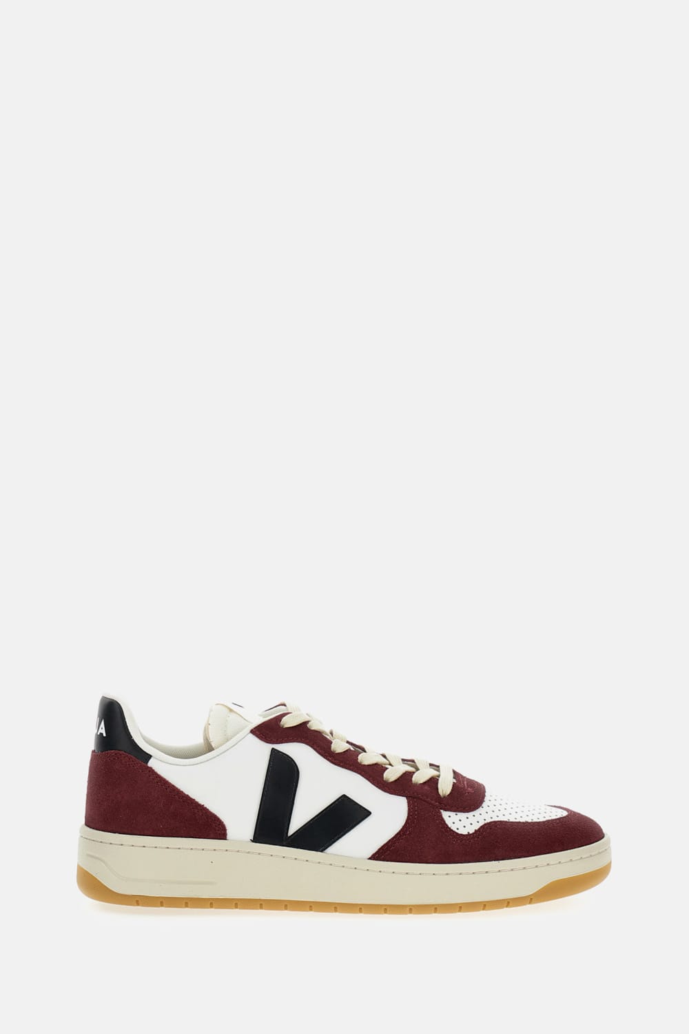 Veja Leather Sneakers With Rubber Sole And Perforated Detailing In Burgundy