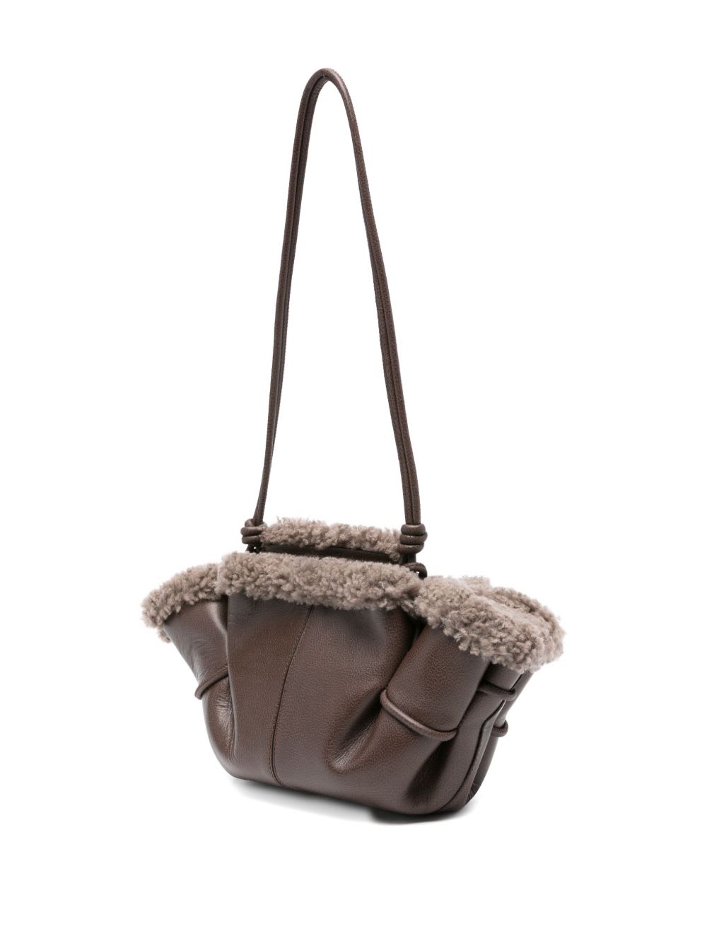 Hereu Mini Leather Handbag Shearling Trim In Brown