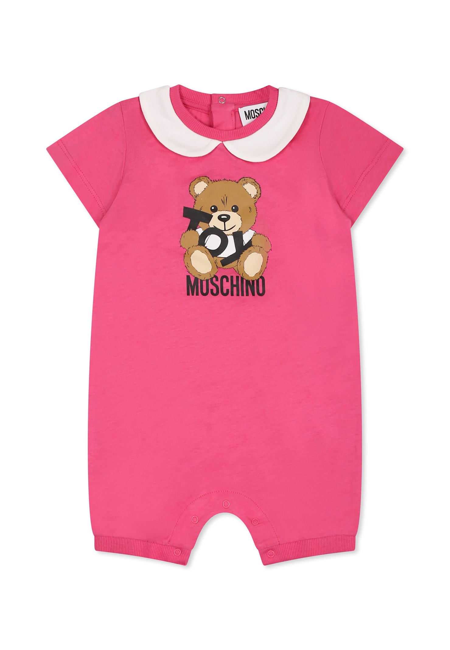 Moschino Fuchsia Romper For Baby Girl With Teddy Bear In Fuchsia