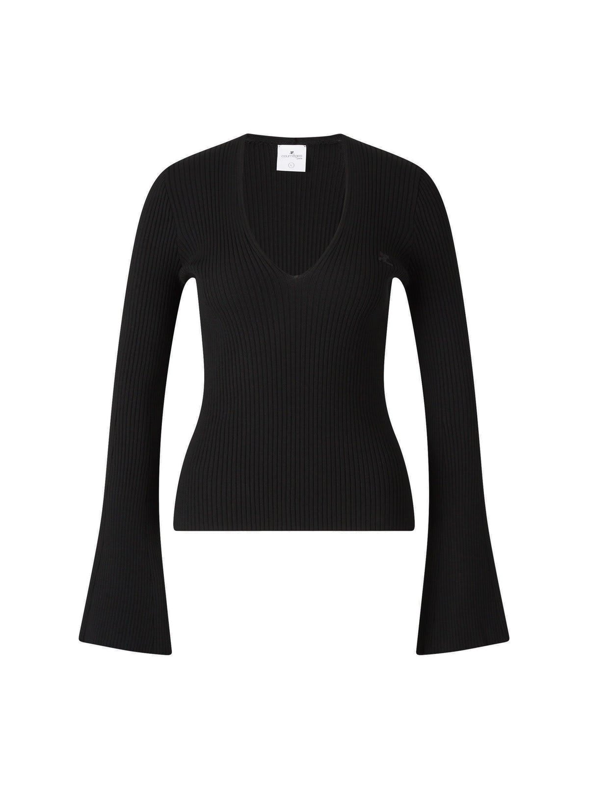 Shop Courrèges V-neck Ribbed-knit Jumper In Black