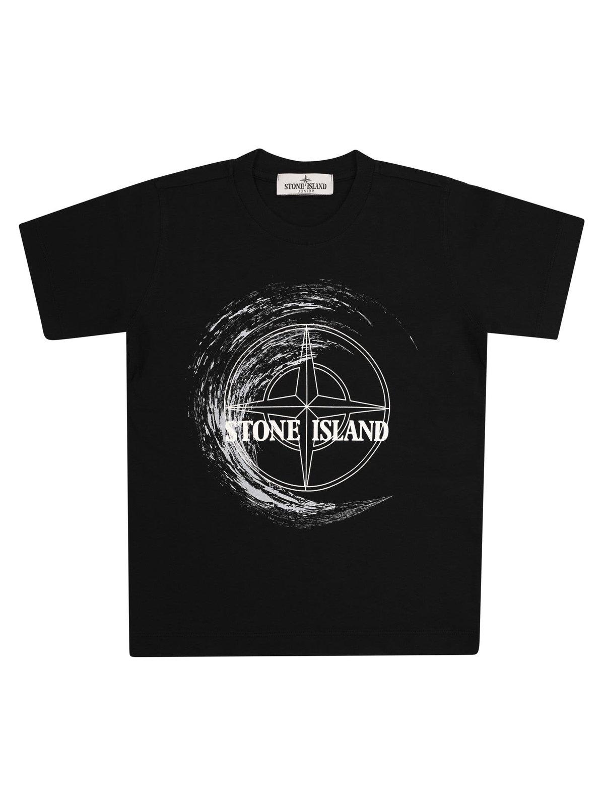 Shop Stone Island Junior Logo Printed Crewneck T-shirt In Black