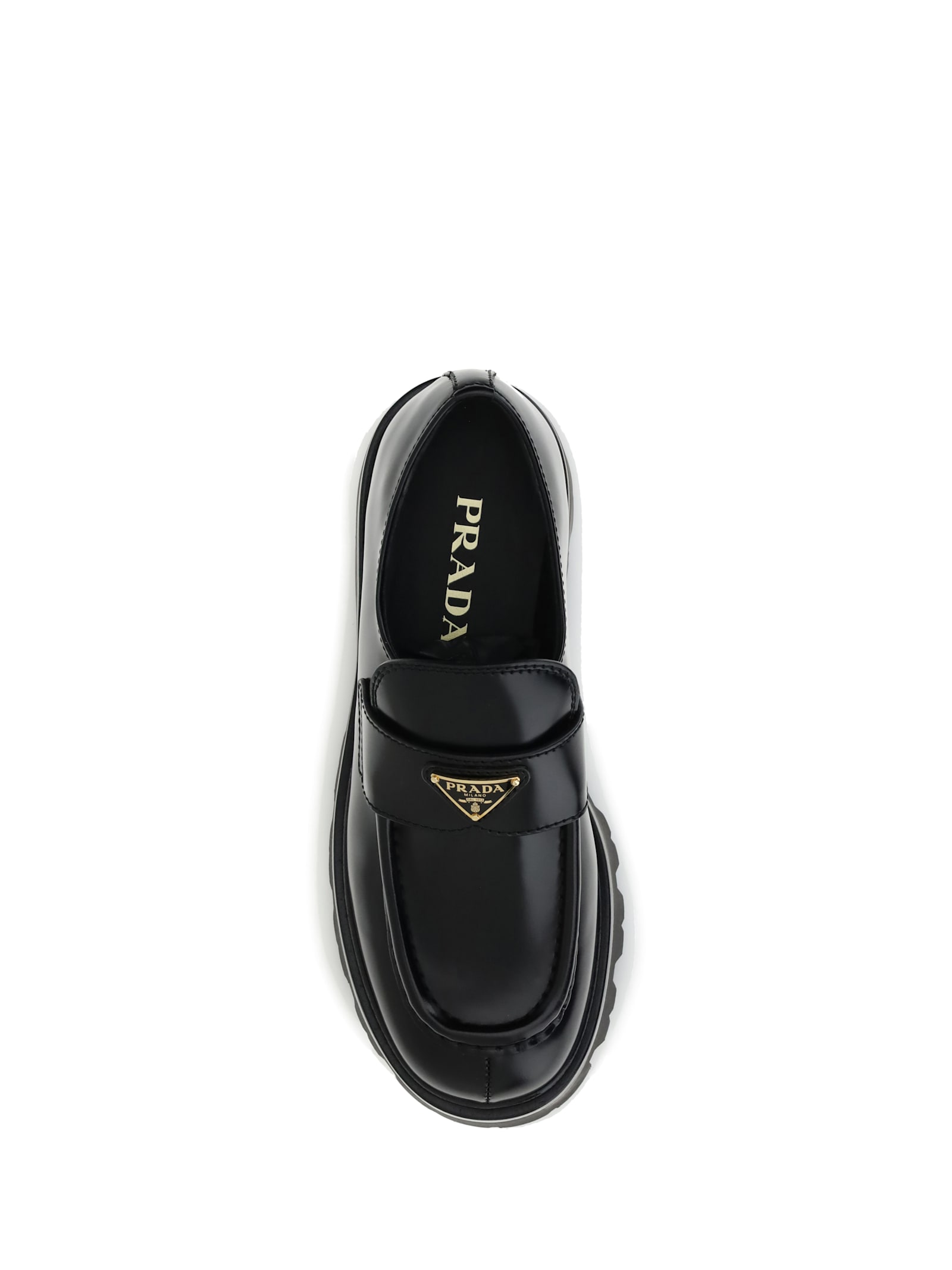 Prada Leather Monolith Loafers In Black