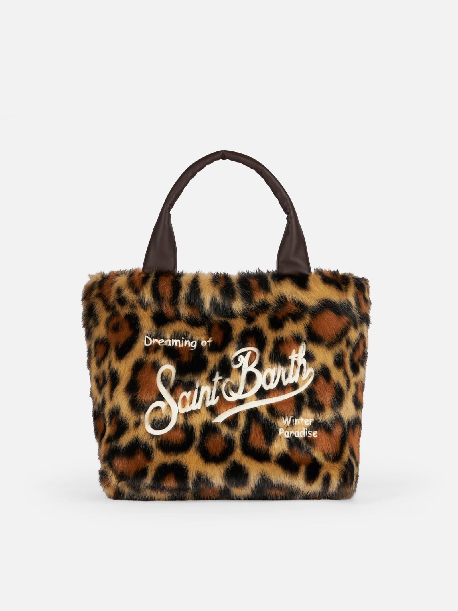 Mc2 Saint Barth Furry Soft Colette Handbag With Animalier Jacquard Print In Brown